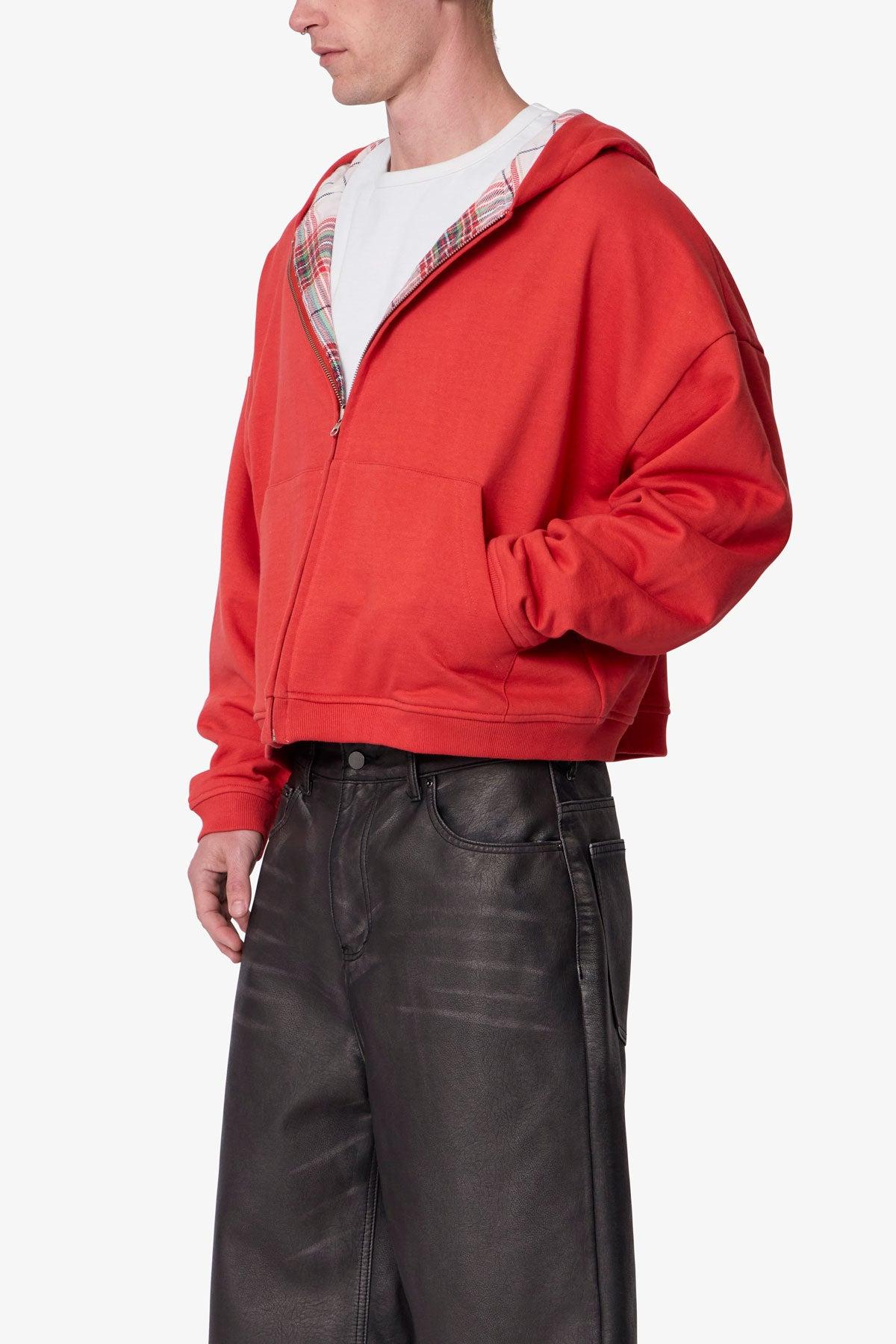 Reversible Flannel Zip Up Hoodie - Red Product Image