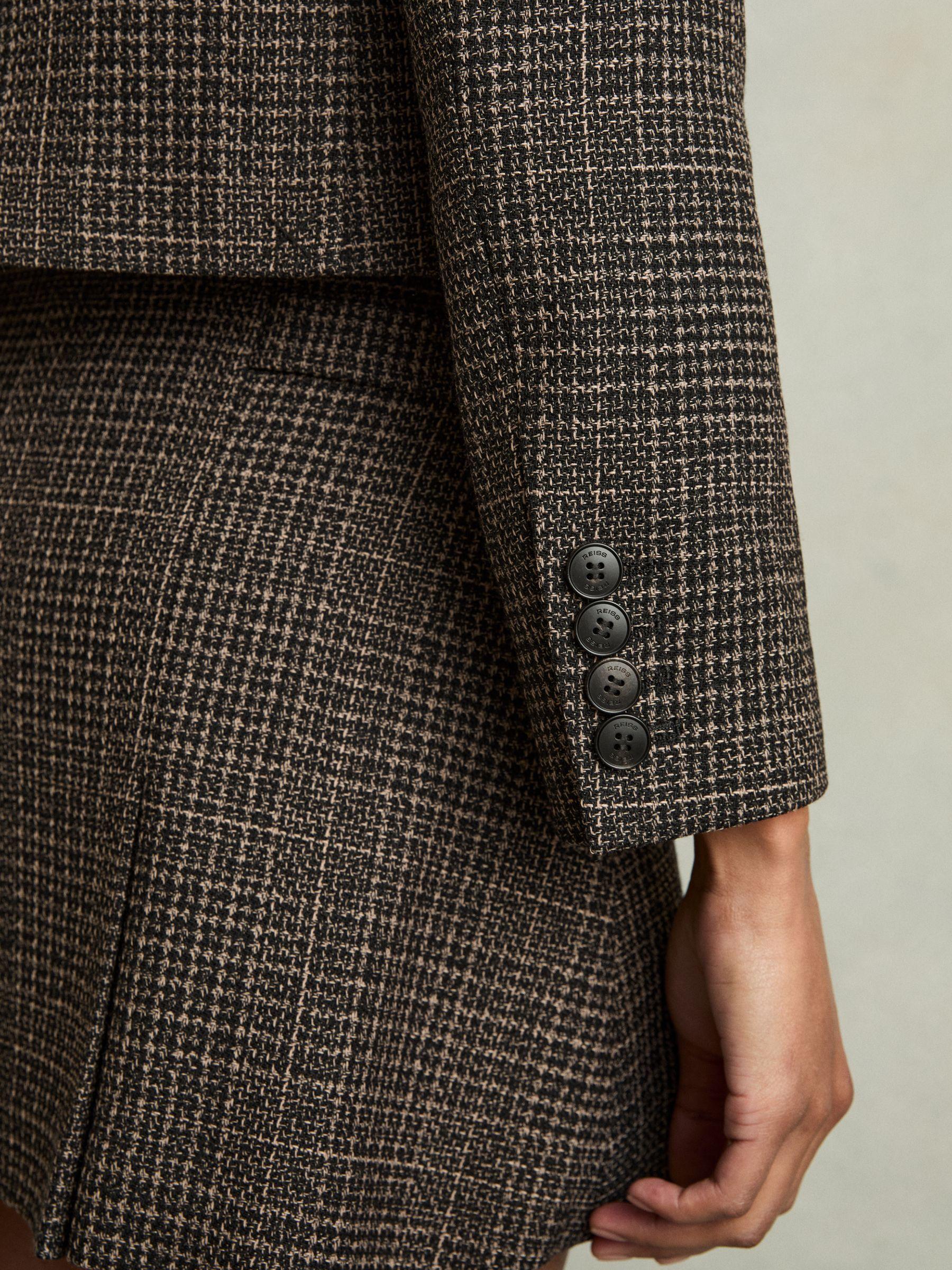Double-Breasted Tweed Cropped Blazer in Brown Check Product Image