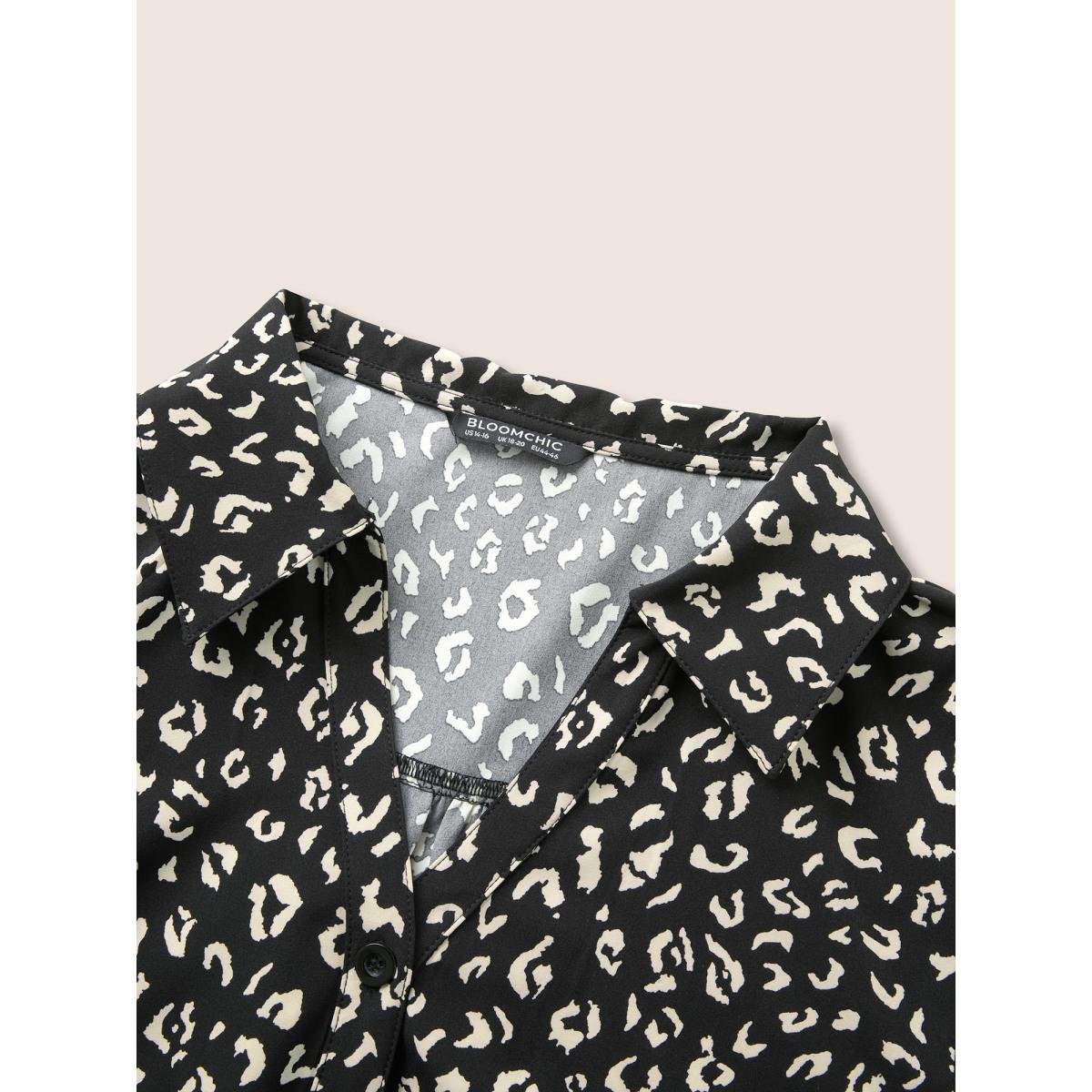 Plus Size BlackFlower Leopard Print Shirt Collar Button Up Blouse Women At the Office Elbow-length sleeve Shirt collar Work Blouses BloomChic 22-24/3X Product Image