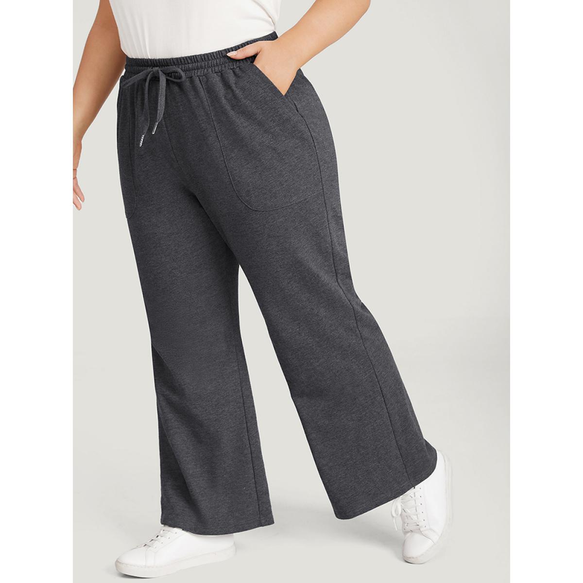 Plain Drawstring Slant Pocket Sweatpants DimGray Plus Size Women Casual Dailywear Plain 10/M Bloomchic Product Image