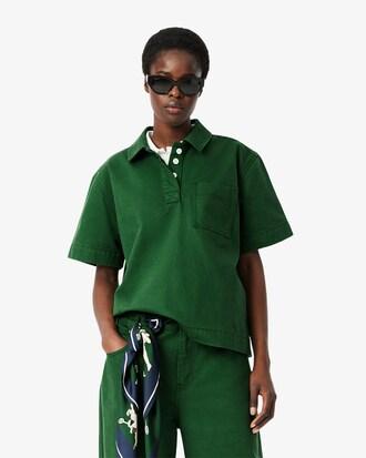 Oversized Denim Polo Shirt Product Image