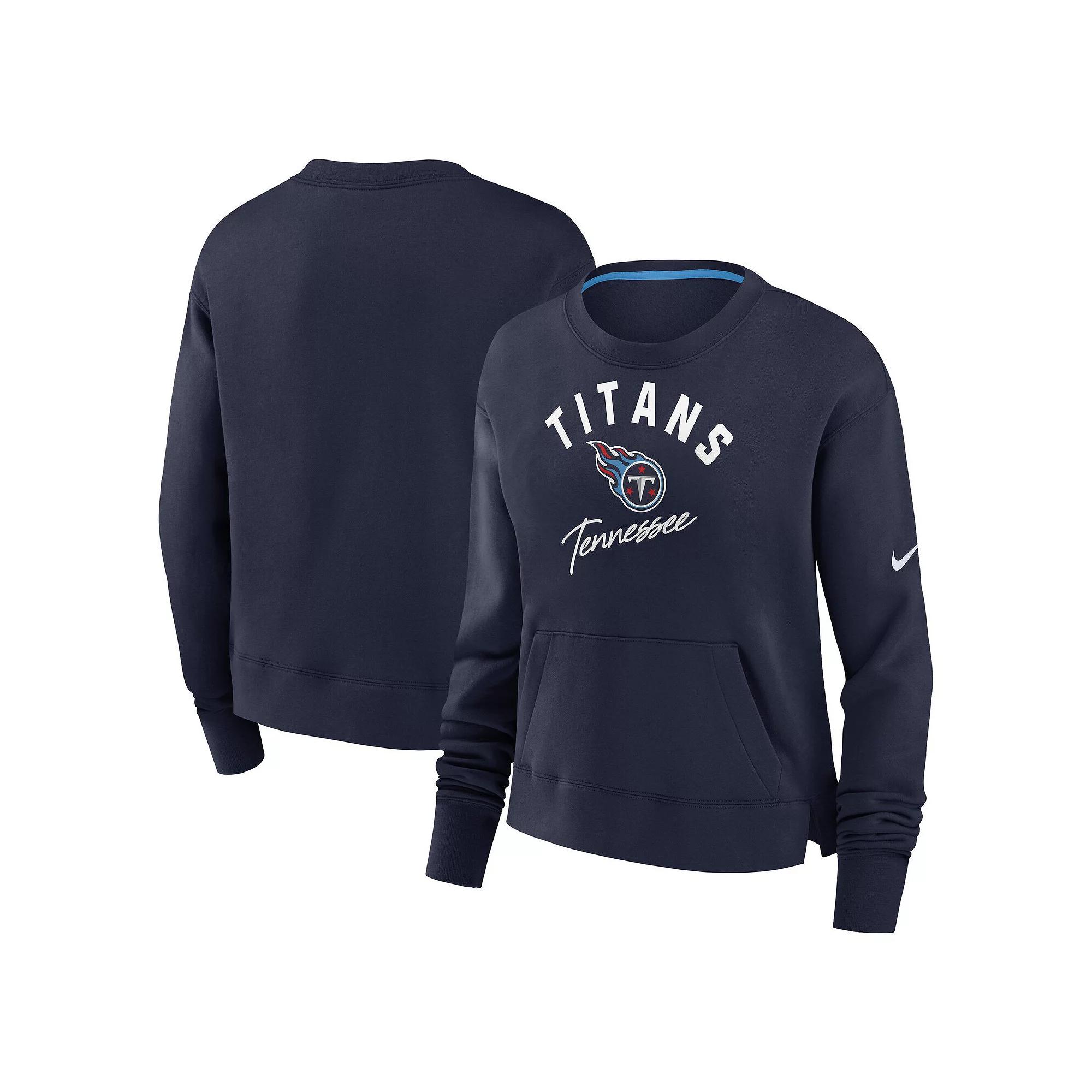 Women's Nike Navy Tennessee Titans High Hip Fleece Pullover Sweatshirt, Size: Large, Blue Product Image