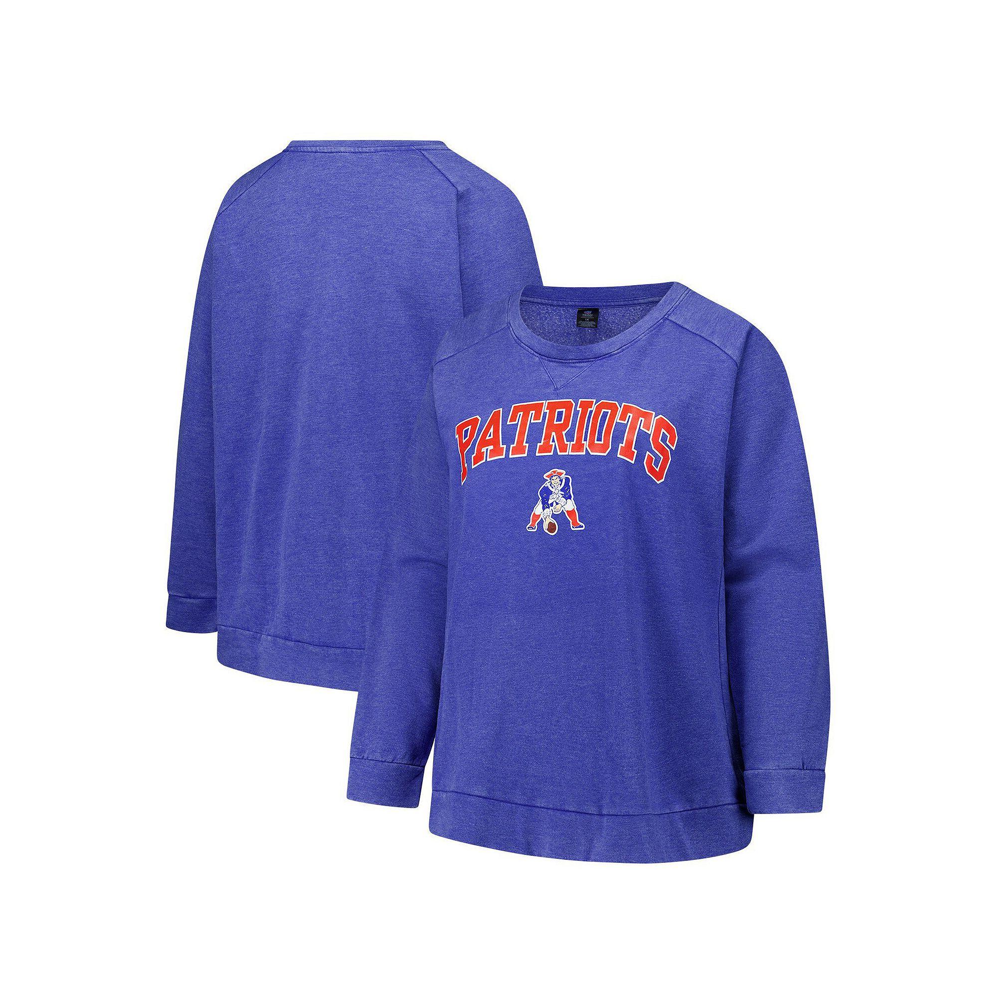 Women's Fanatics  Royal New England Patriots Acid Wash Raglan Pullover Sweatshirt, Size: 2XL, Blue Product Image