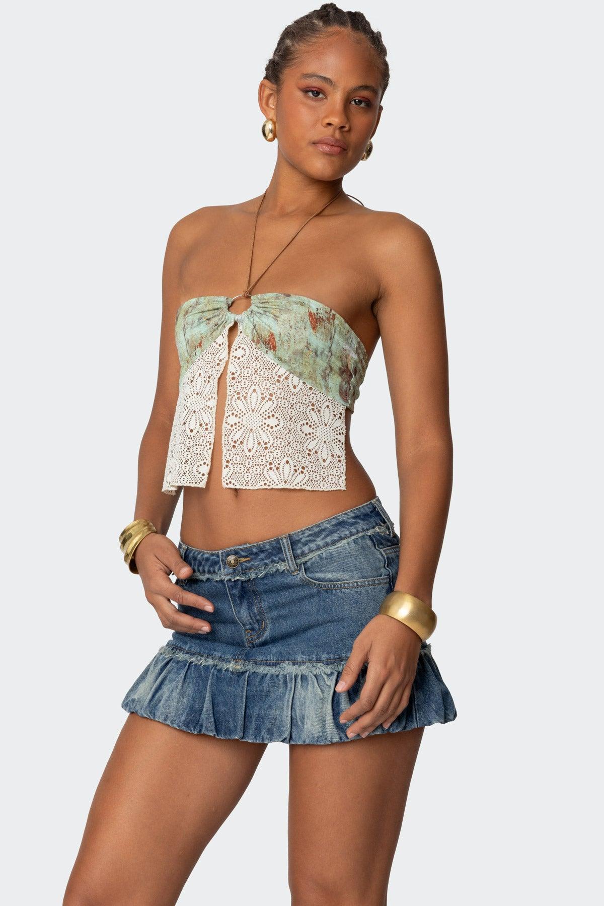 Kloe Backless Crochet Split Front Top Product Image