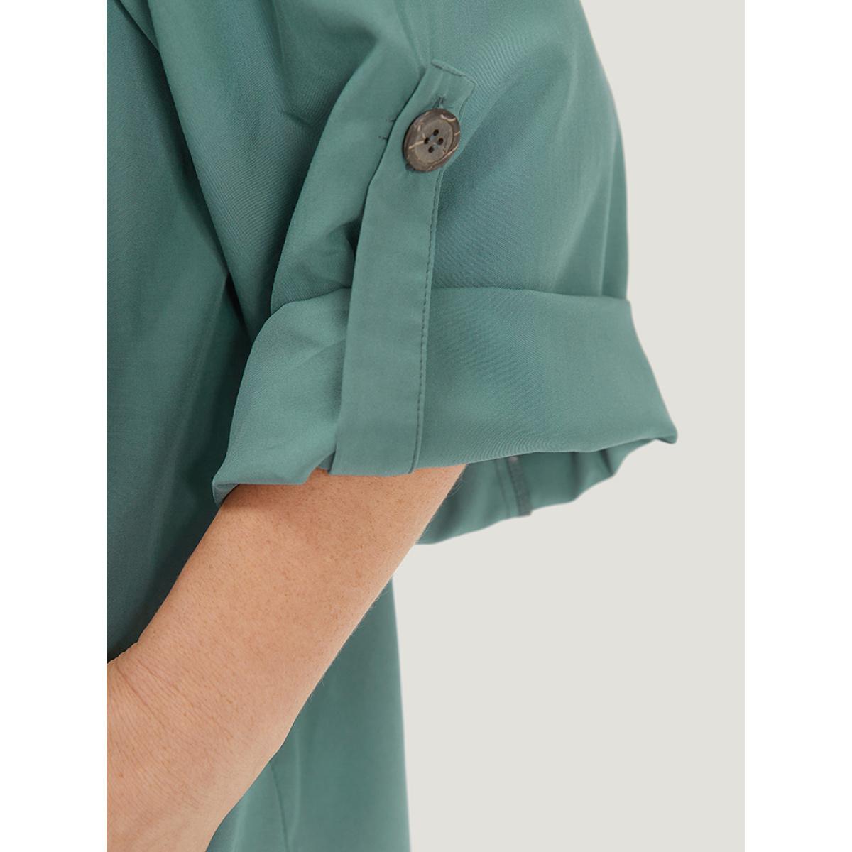 Plus Size Solid Pocket Asymmetrical Neck Roll Tab Sleeve Jacket Women Emerald Plain Loose Pocket Dailywear Jackets BloomChic 30/6X Product Image