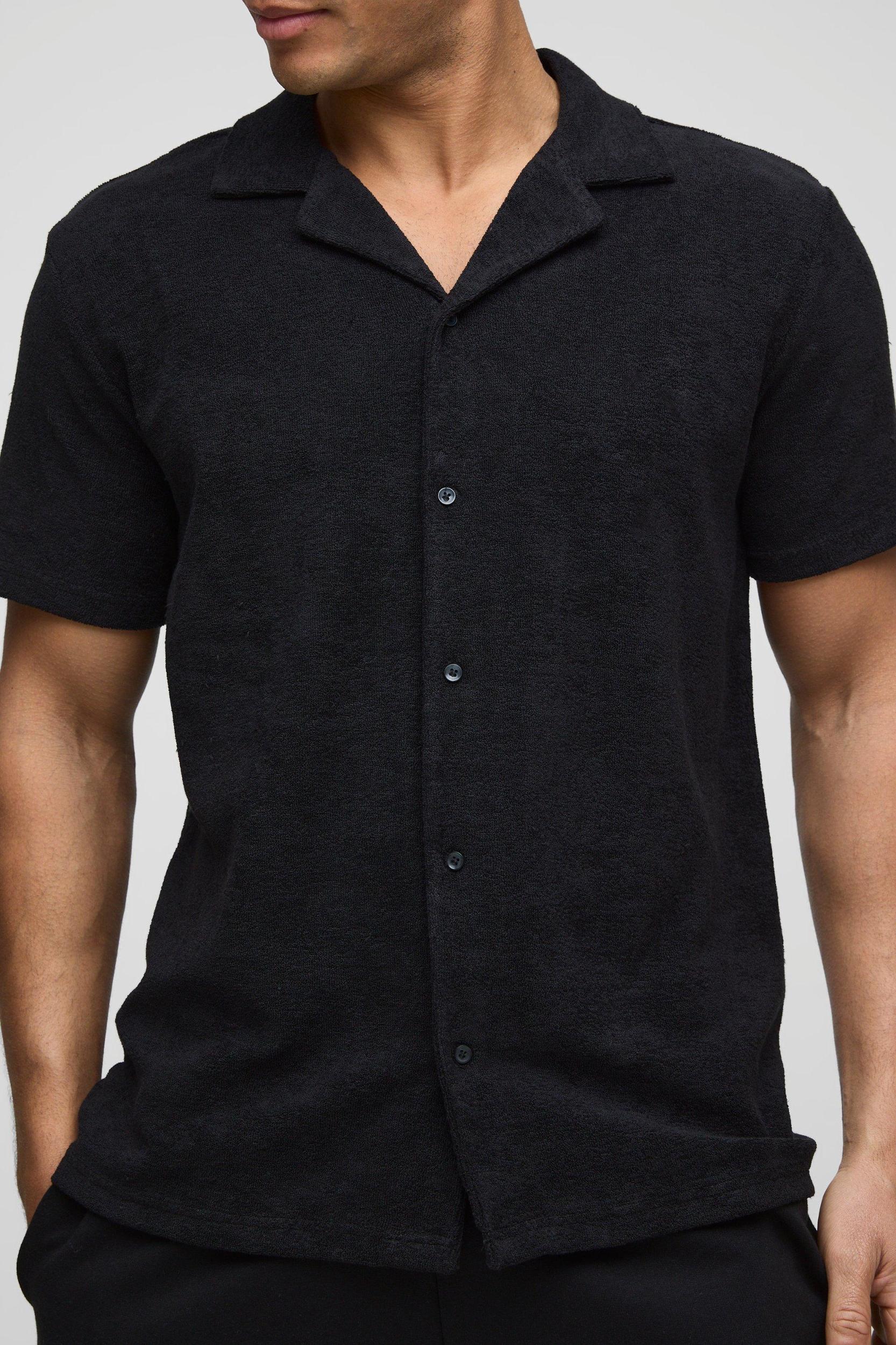 Regular Fit Revere Towelling Shirt | boohooMAN USA Product Image