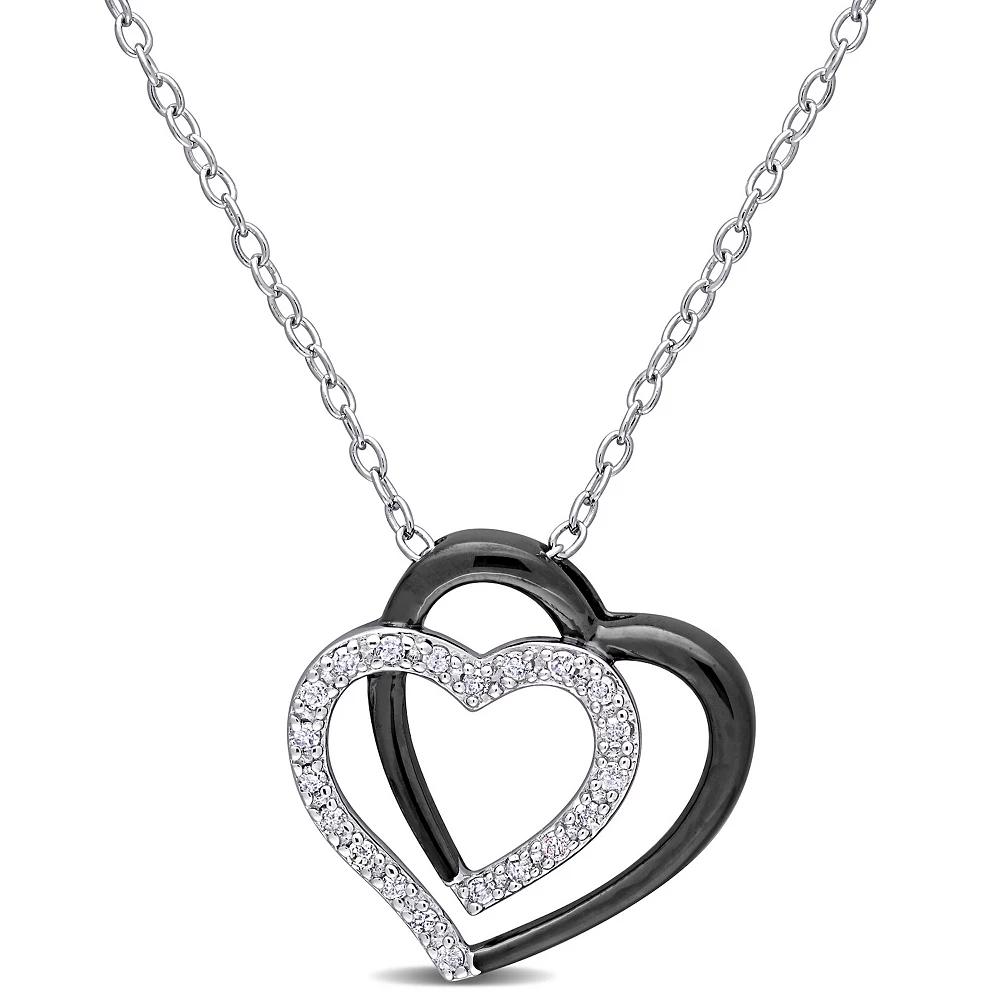 Stella Grace Sterling Silver 1/10 Carat T.W. Diamond Double Heart Pendant Necklace, Women's, Size: 18" Product Image