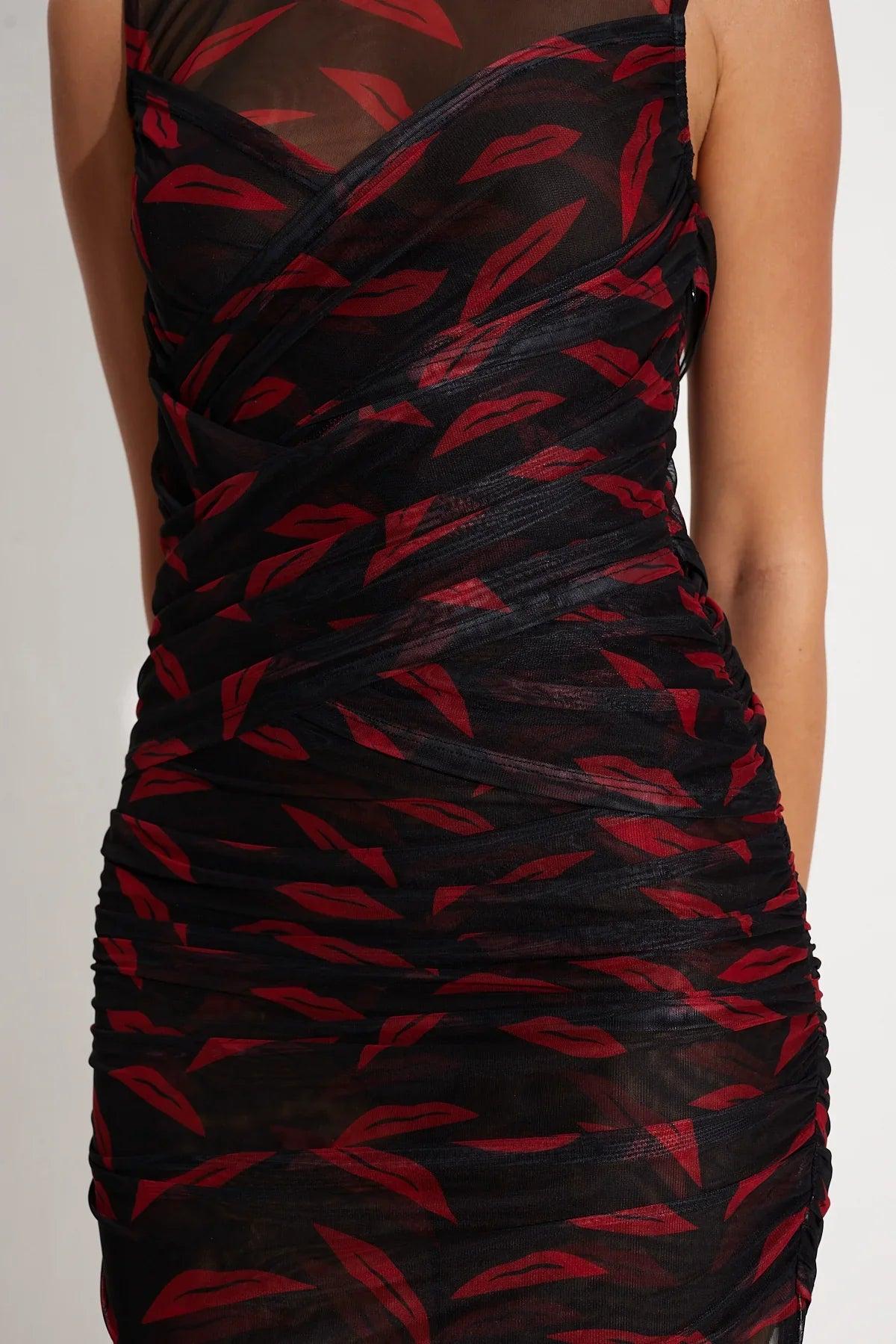 Kinny Mesh Dress Lip Print Product Image