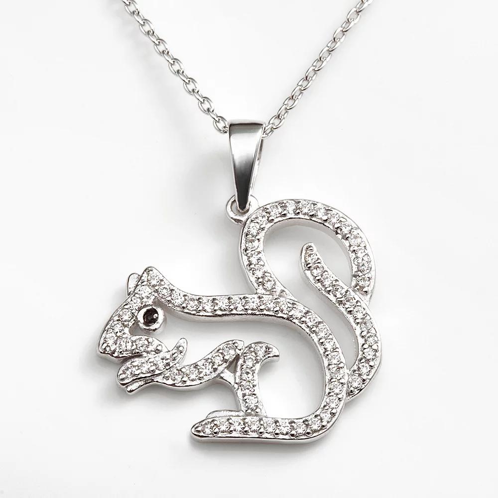 Sophie Miller Sterling Silver Black & White Cubic Zirconia Squirrel Pendant, Womens Product Image