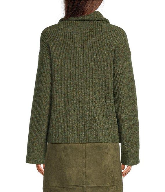 Gibson & Latimer Wool Blend Knit Mock Quarter Zip Dropped Long Wide Sleeve Pullover Sweater Product Image