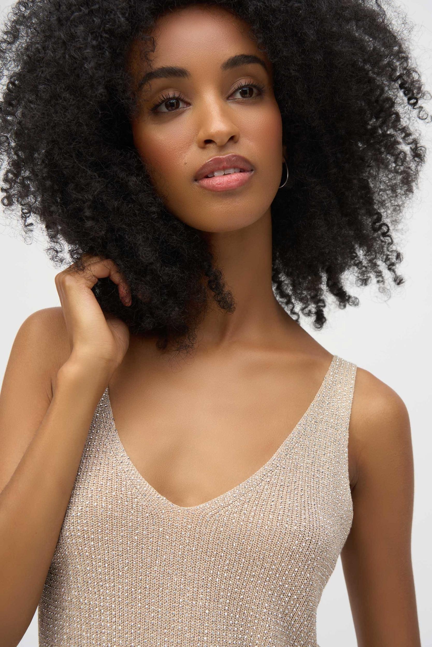 Metallic Knitted Camisole with Rhinestones- Champagne Product Image