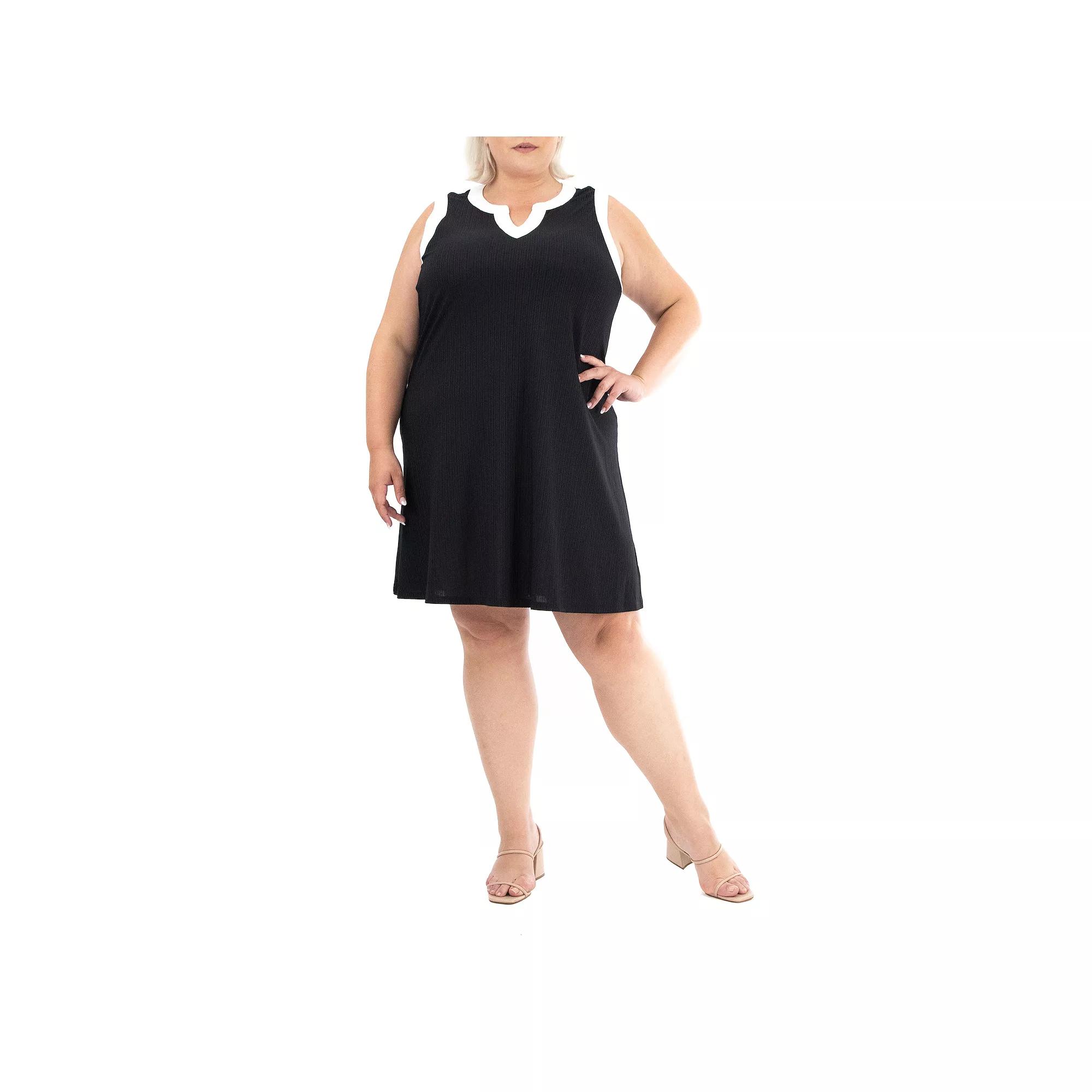 Plus Size Nina Leonard Sleeveless Dress, Women's, Size: 1XL, Black White Product Image