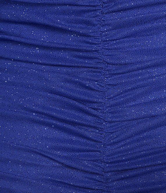 Jump Glitter Square Neck Ruched Long Sleeves With Ties At Hemline Dress Product Image