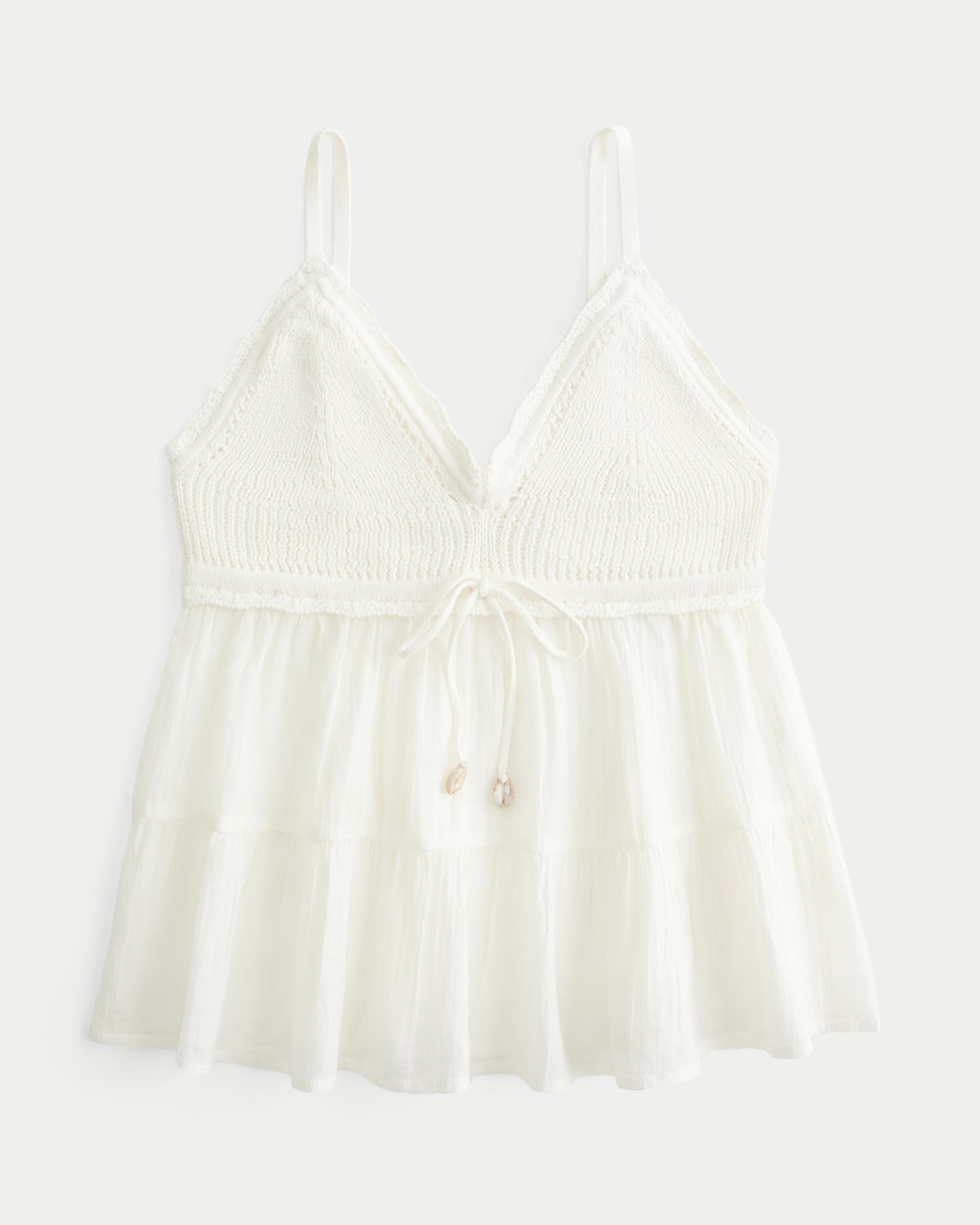 Crochet-Style Fabric Mix Top Product Image