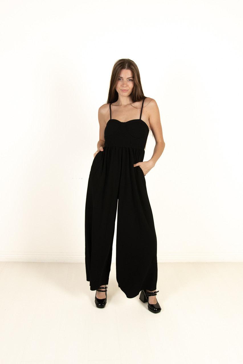 Black Bustier Top Wide Leg Jumpsuit Product Image