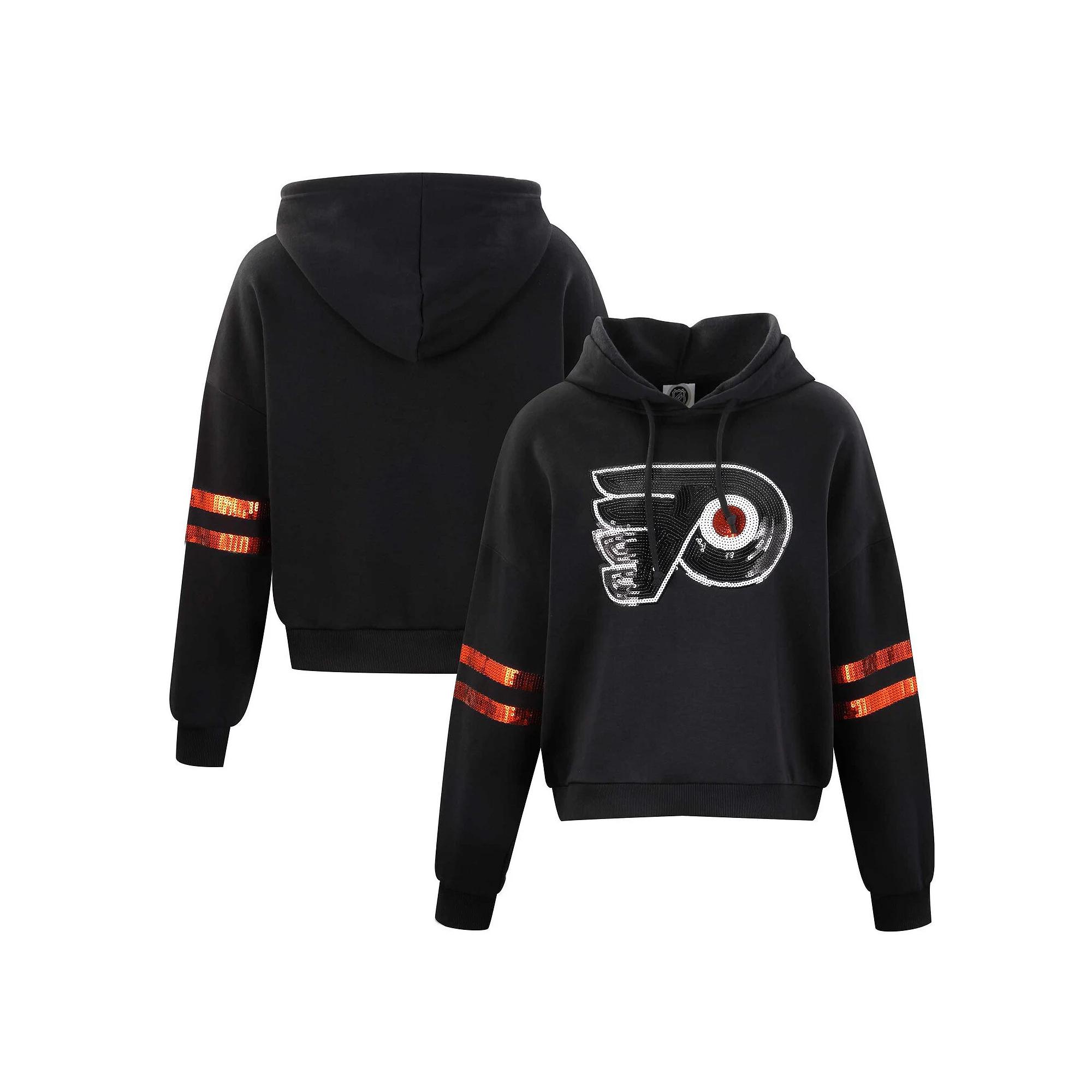 Women's Cuce Black Philadelphia Flyers Sequin Cropped Pullover Hoodie, Size: XL, Fly Black Product Image