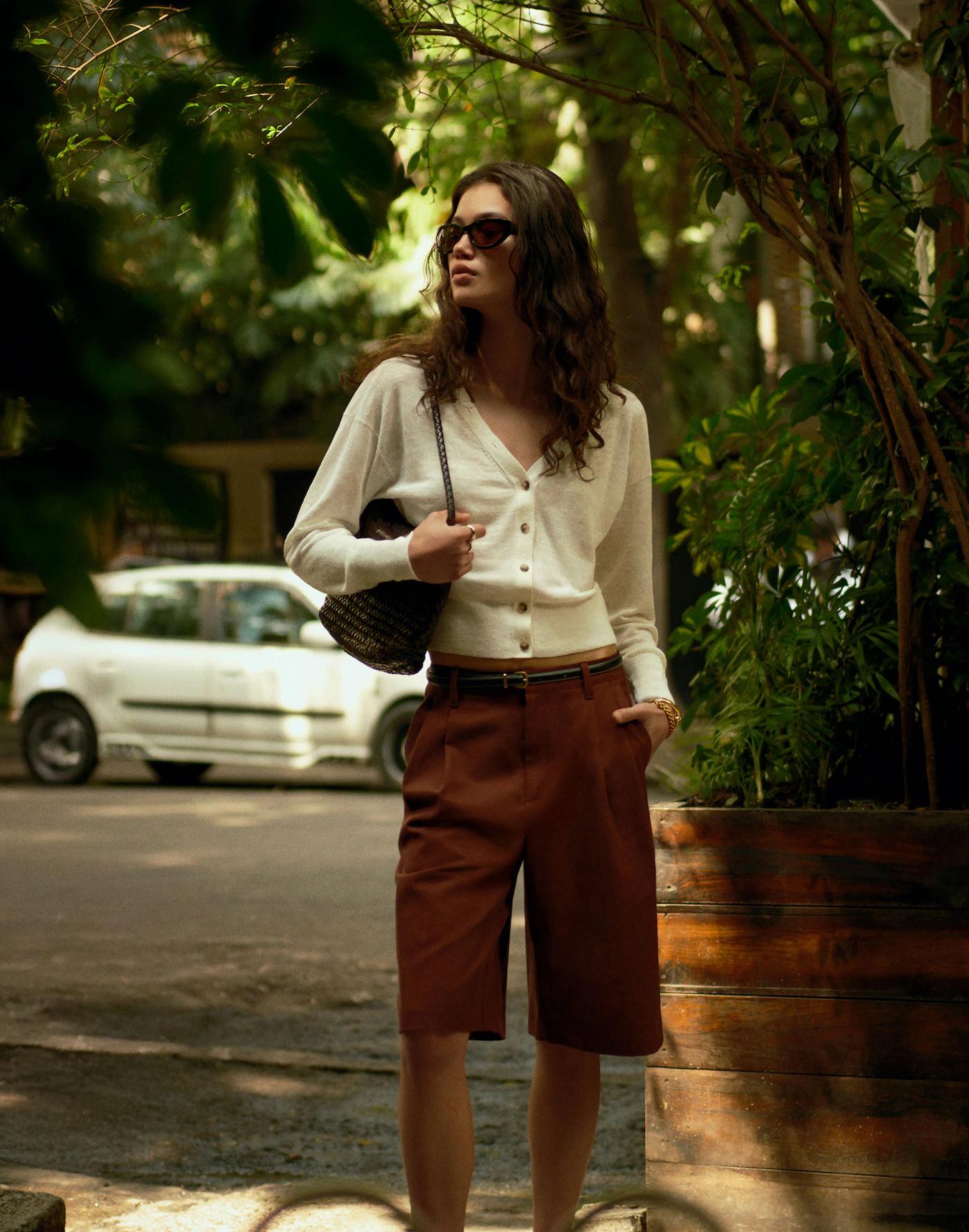 Relaxed Pleated Trouser Shorts in Drapey Twill Product Image