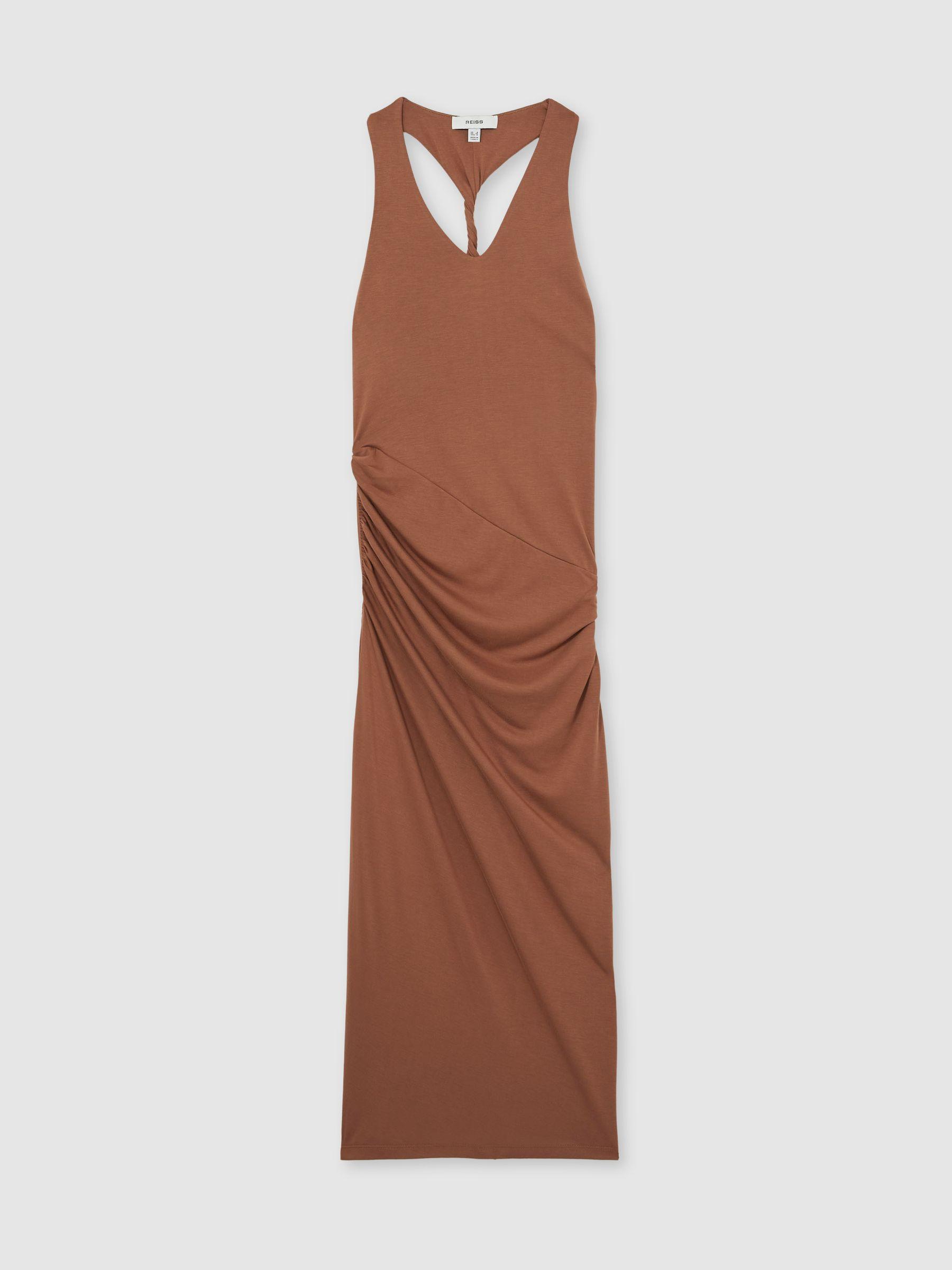 Ruched Jersey Midi Dress in Brown Product Image