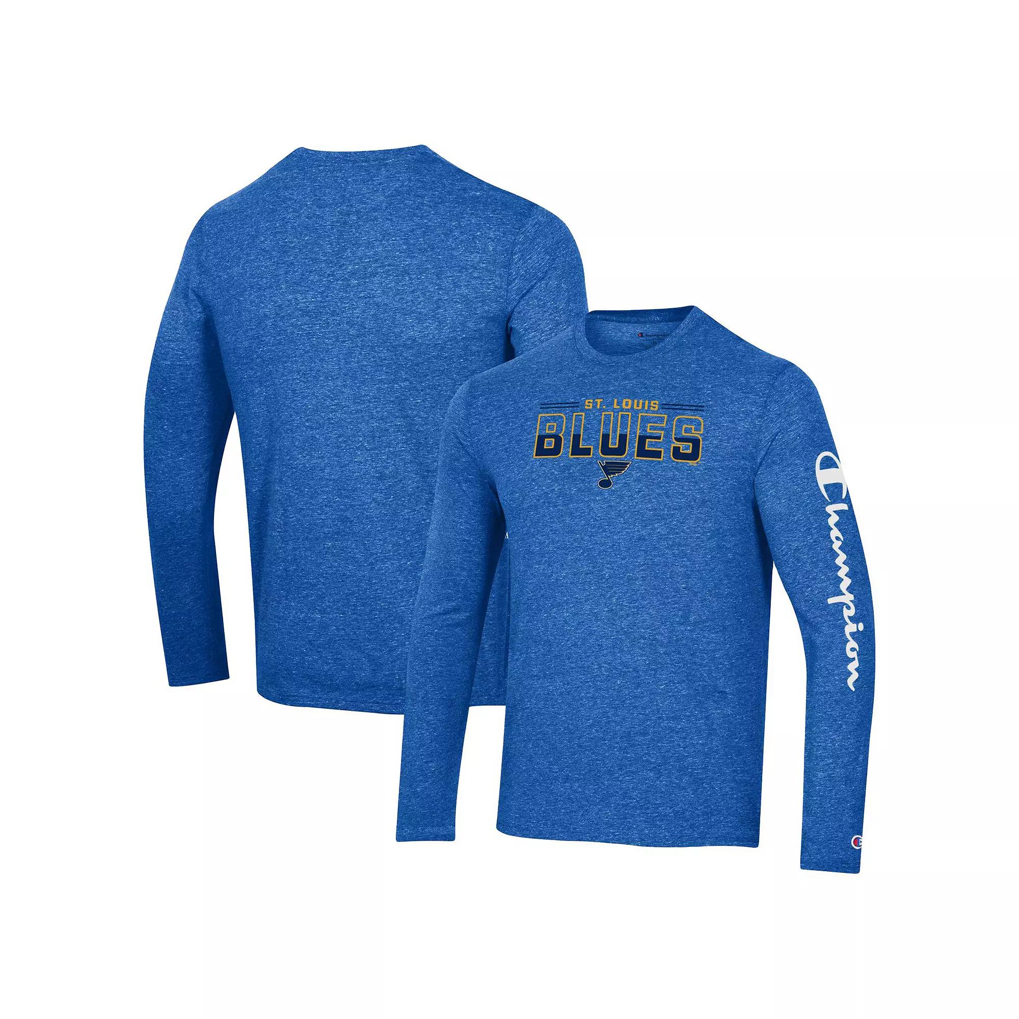 Men's Champion Heather Royal St. Louis Blues Tri-Blend Long Sleeve T-Shirt,  Product Image