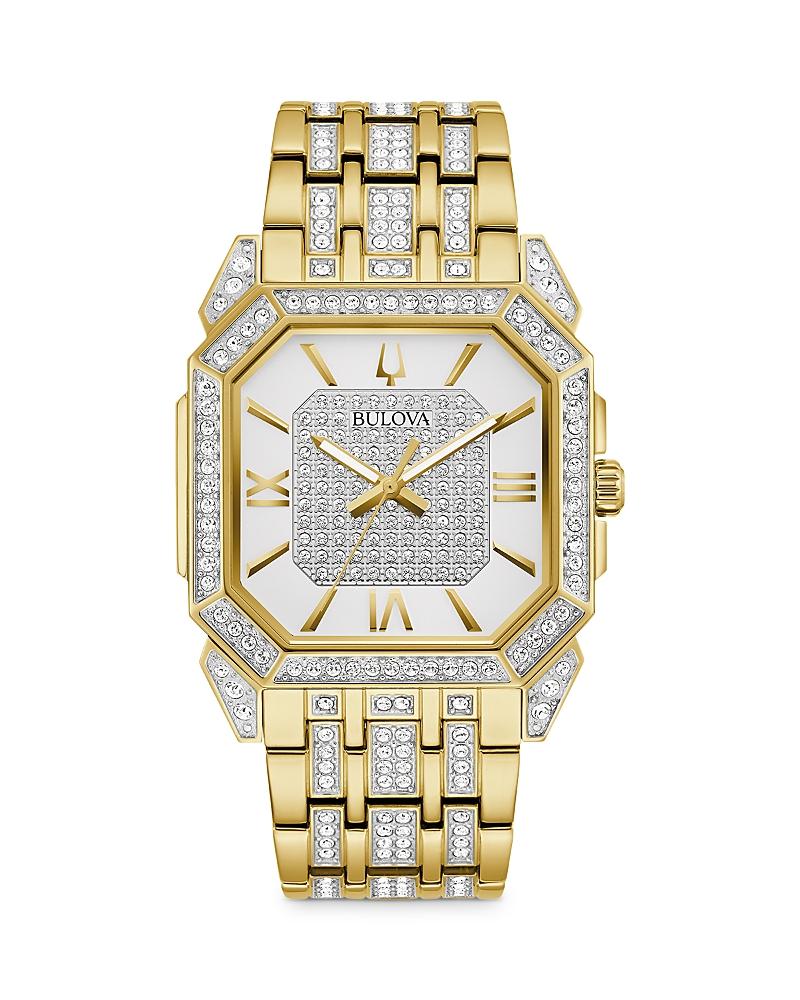 Mens Bulova Bulova Mens Gold-Tone Crystal Watch, Pave Dial - 98B323, Gold Tone Product Image