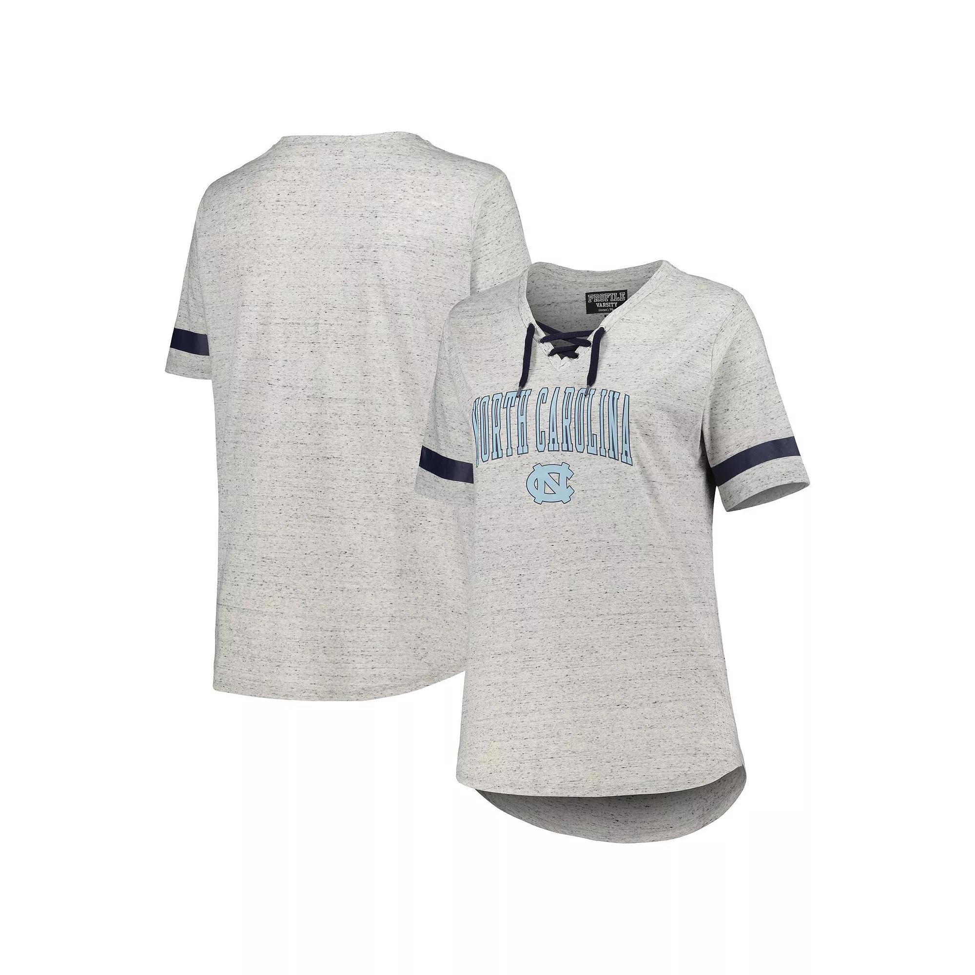 Women's Heather Gray North Carolina Tar Heels Plus Size Lace-Up T-Shirt, Size: 4XL, Grey Product Image