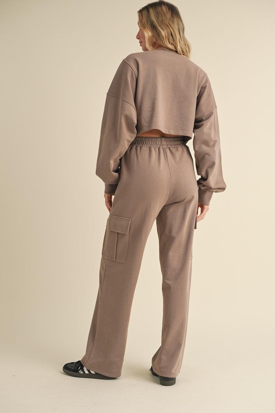 Oversized Crop Sweatshirt and Cargo Sweatpants Set Product Image
