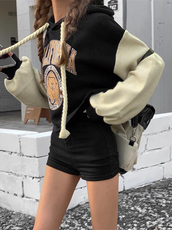 Short American Style Print Raglan Oversized Hoodie Product Image