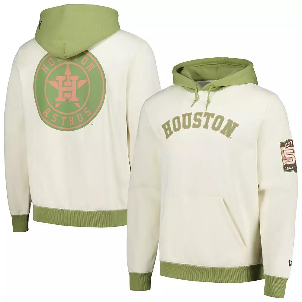 Men's New Era Cream/Green Houston Astros Color Pop Pullover Hoodie, Size: 2XL, Beige Product Image