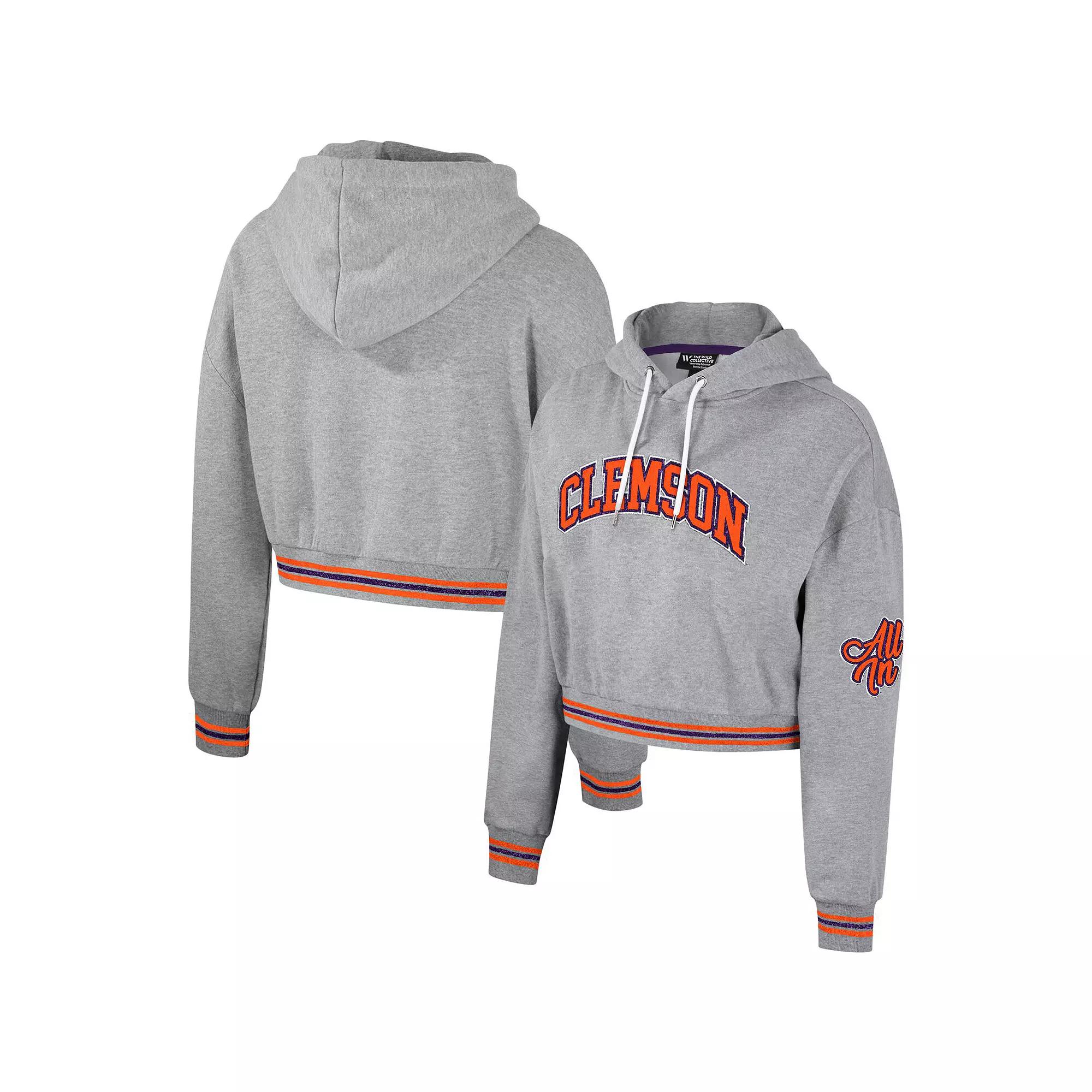 Women's The Wild Collective Heather Gray Miami Hurricanes Cropped Shimmer Pullover Hoodie,  Product Image