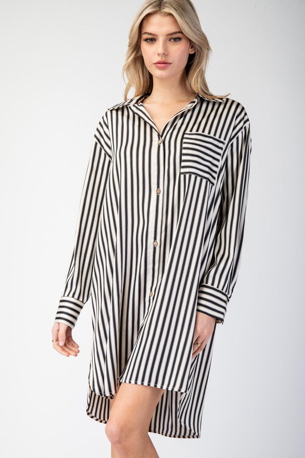 Stripe Printed Button Down Shirt Dress Product Image