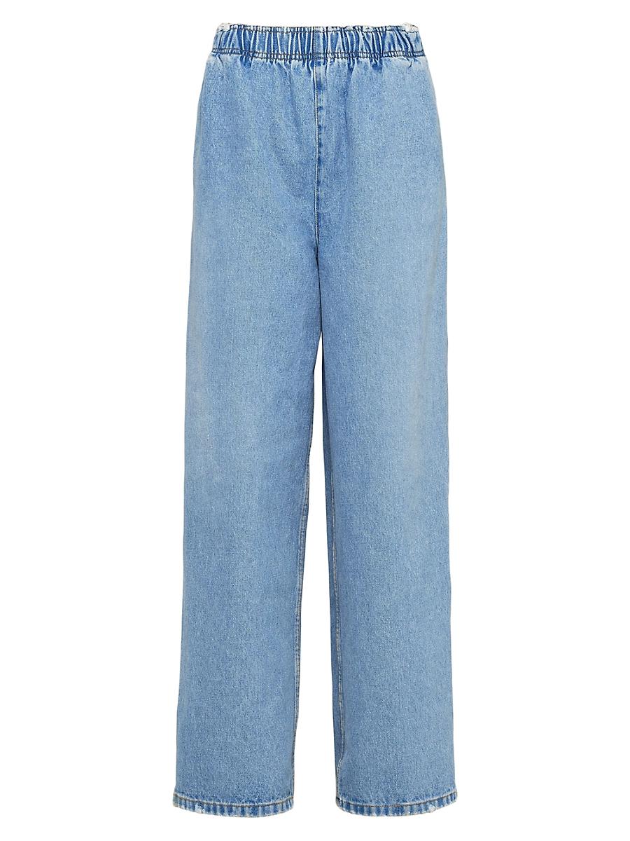 Elastic Waist Denim Bleached Pants Product Image