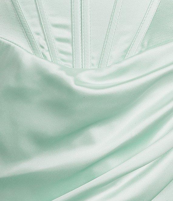 GB Social Corset Cowl Neck Lace-Up Back Slit Hem Satin Long Dress Product Image