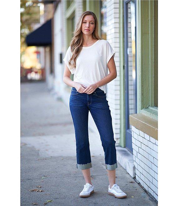 Lucky Brand Sweet Crop Rolled Hem Stretch Denim Mid-Rise Straight Leg Jeans Product Image