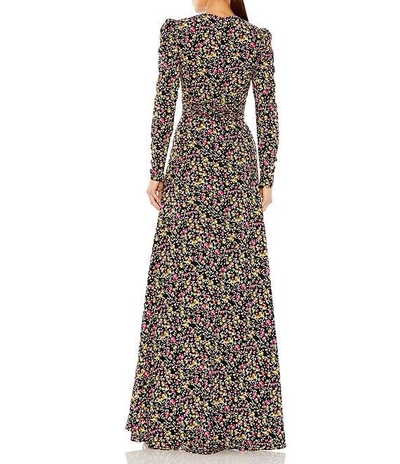 Mac Duggal Crew Neck Long Sleeve Front Slit Gown Product Image