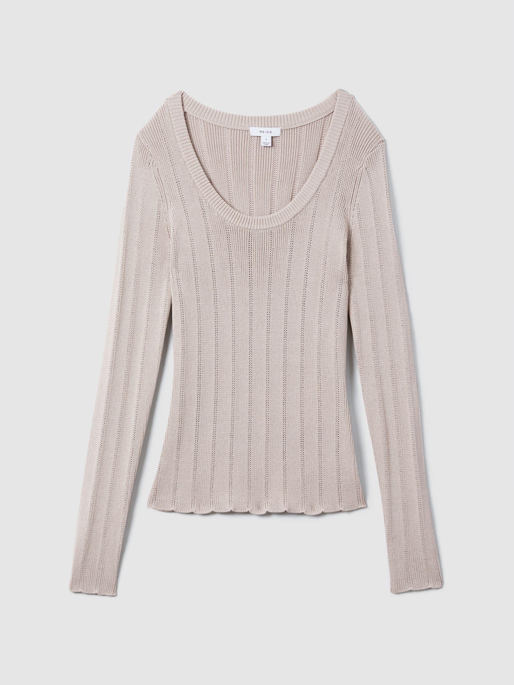 Knitted Scoop Neck Top in Neutral Product Image