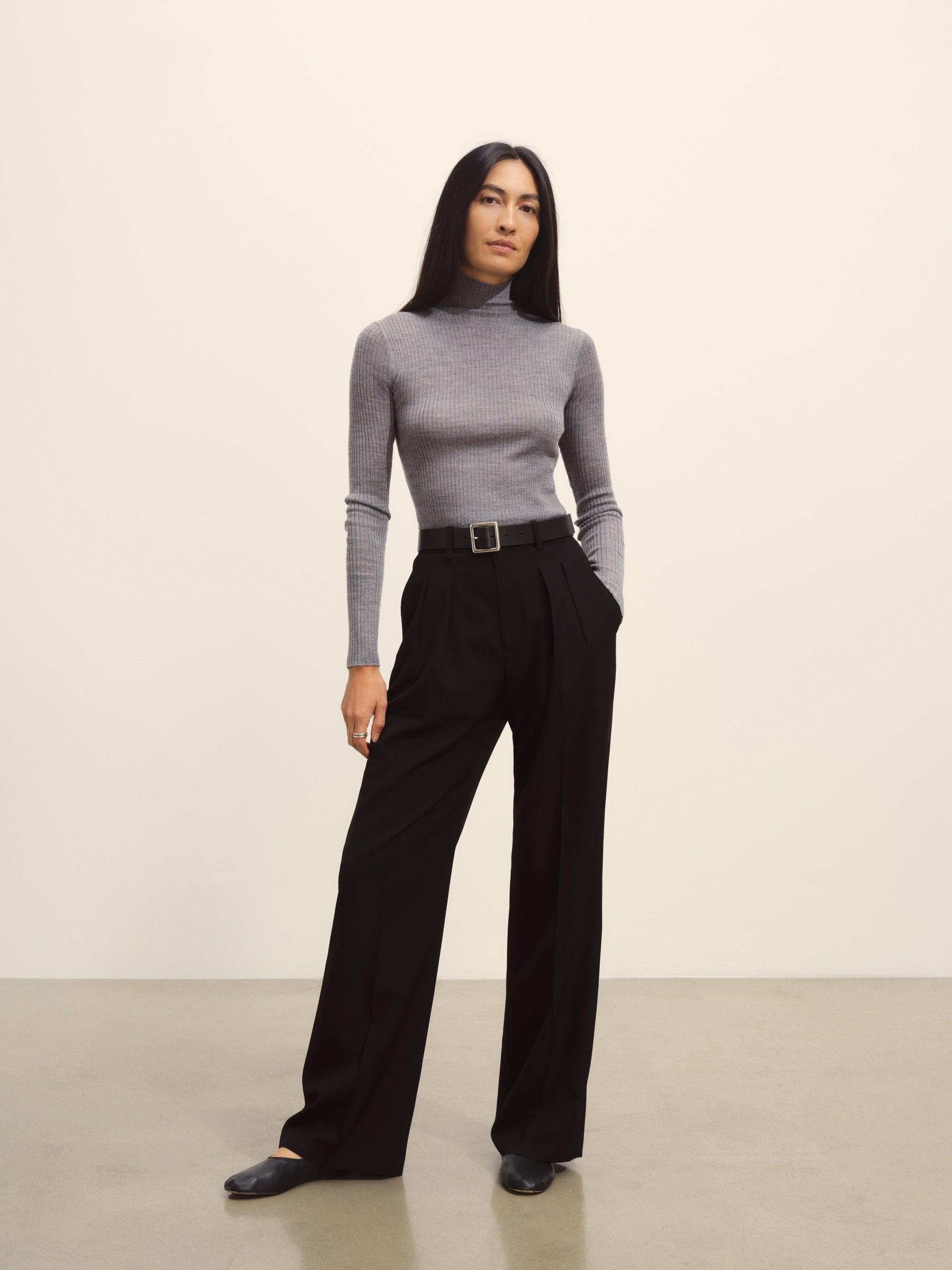 Heather Grey Featherweight Silk Cashmere Turtleneck Product Image