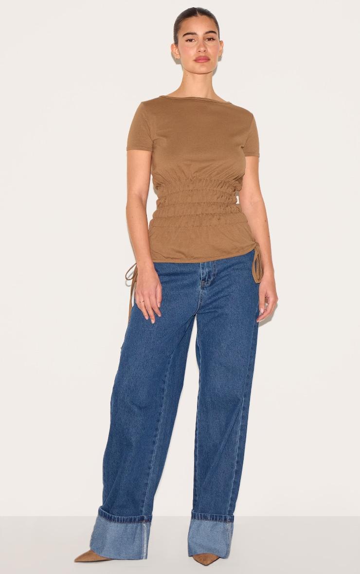 Mushroom Shirred Cap Sleeve T-shirt Product Image