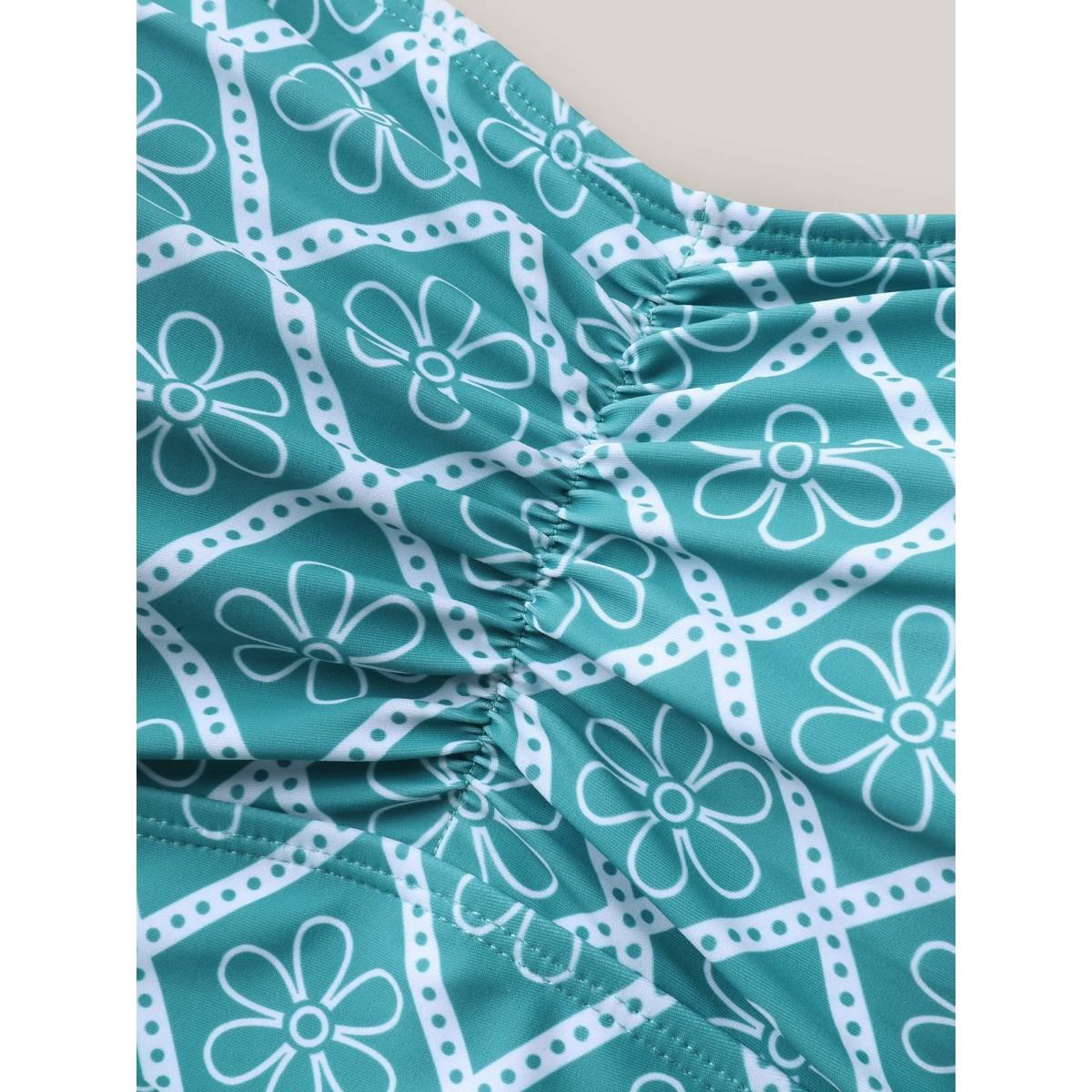 Plus Size Anti-Float Tie Boho Print Swim Dress Women's Swimwear Emerald Beach Bodycon Heart neckline High stretch Curve Swim Dresses BloomChic 14-16/1X Product Image