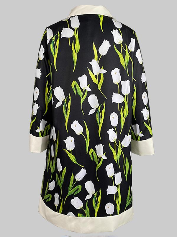 A-line Loose Buttoned Flower Print Stand Collar Mini Dresses Product Image