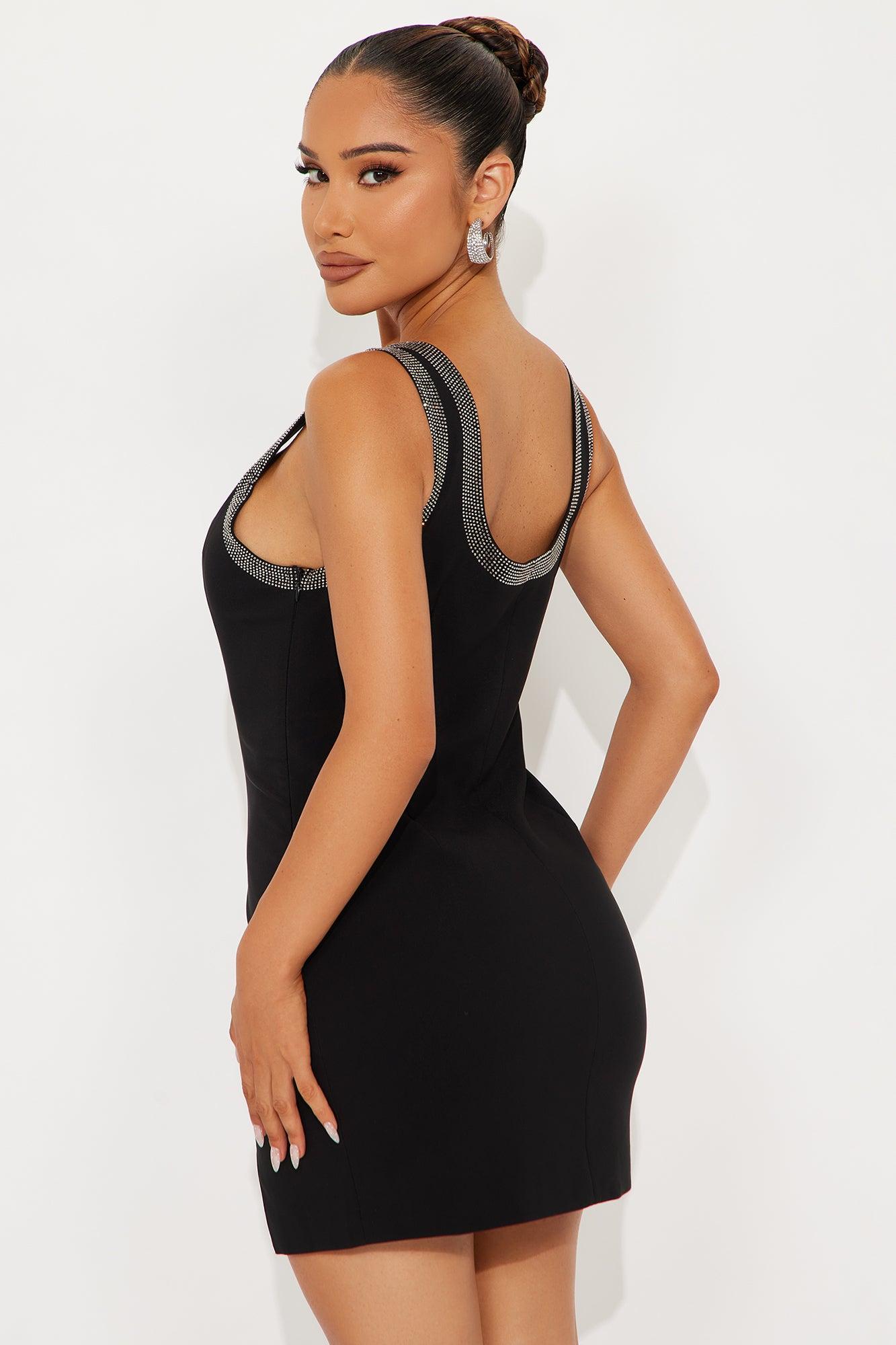 Dazzle Up Rhinestone Micro Mini Dress - Black Female Product Image