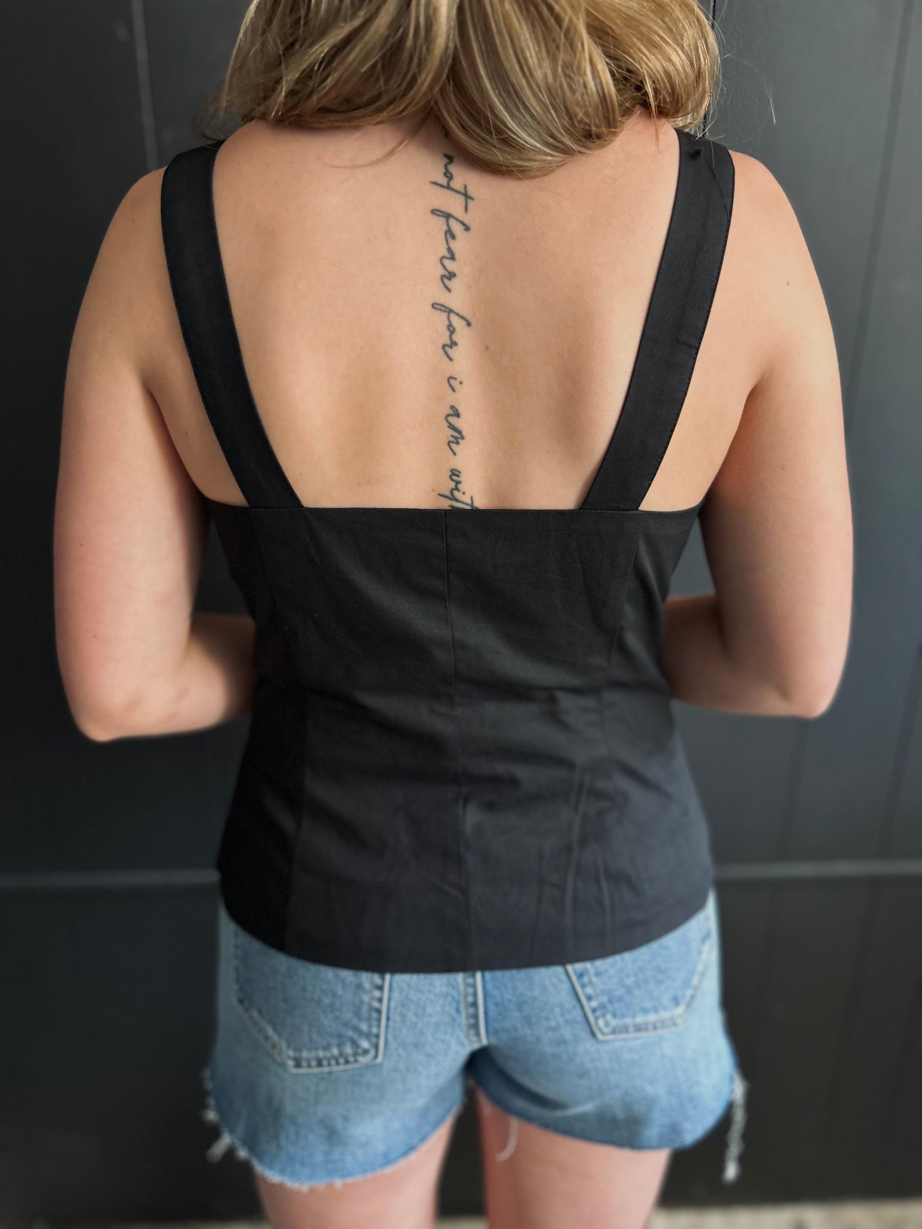 Black Square Neck Sleeveless Button Down Blouse Product Image