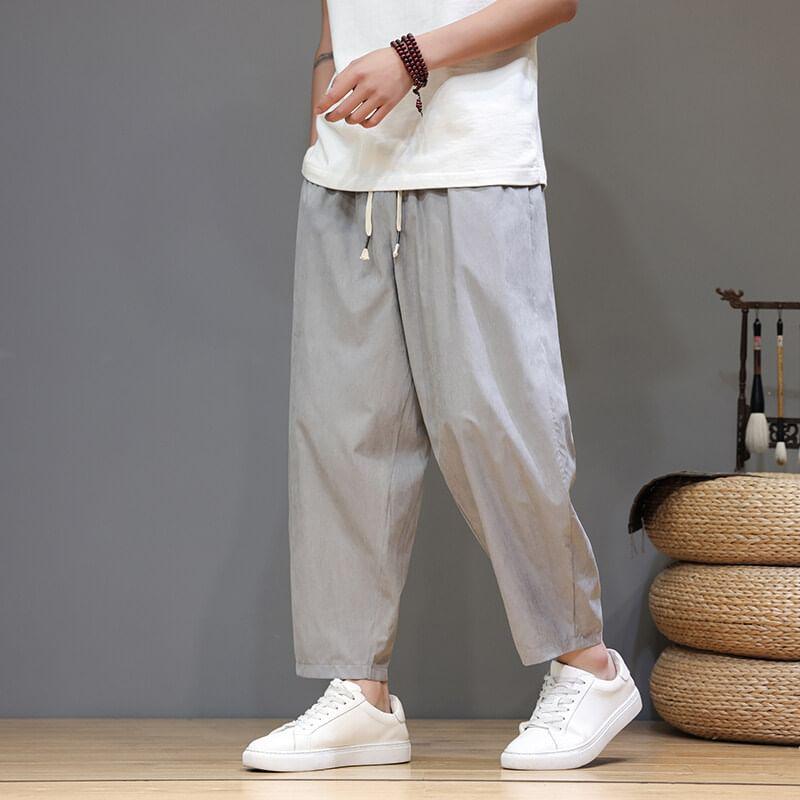 Drawstring Waist Plain Capri Straight Leg Pants Product Image