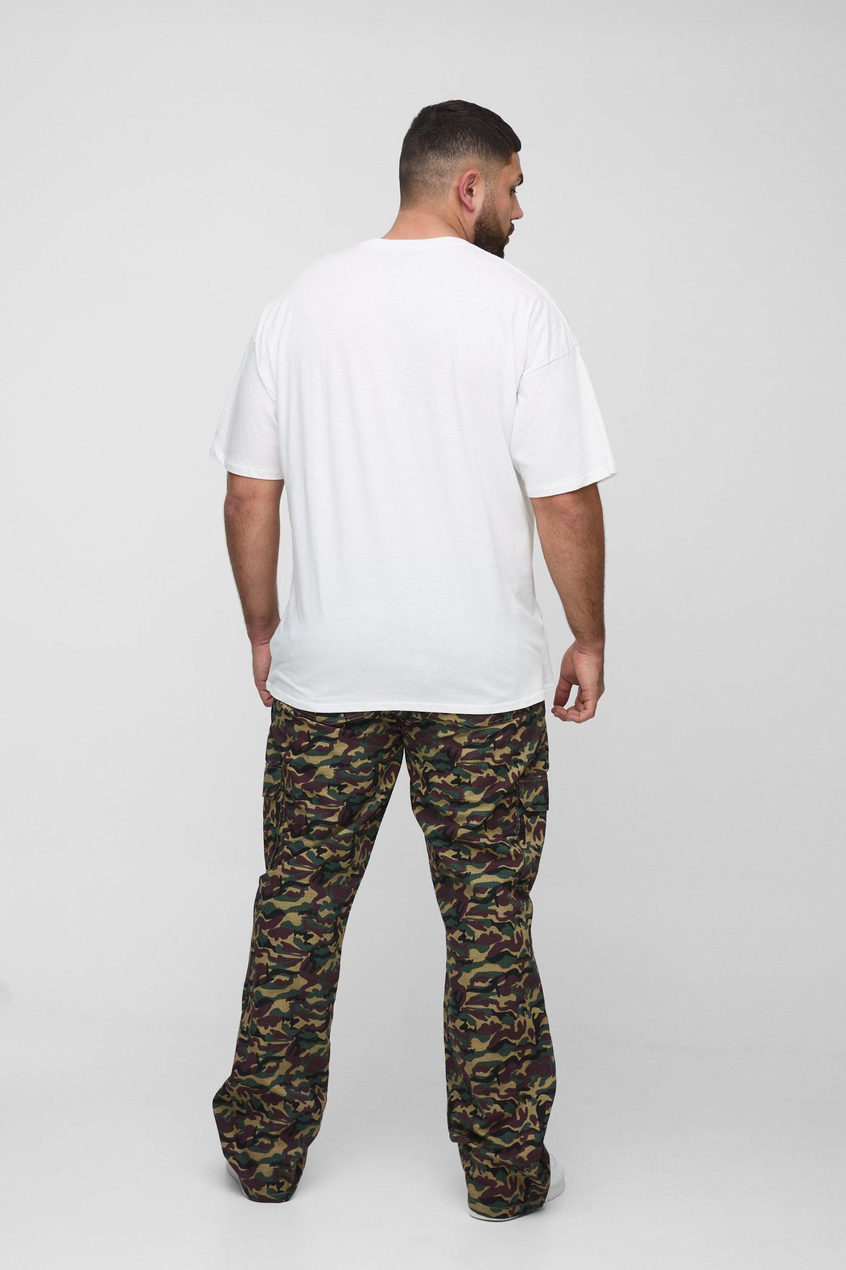Plus Washed Ripstop Stacked Zip Hem Camo Cargo Pants | boohooMAN USA Product Image