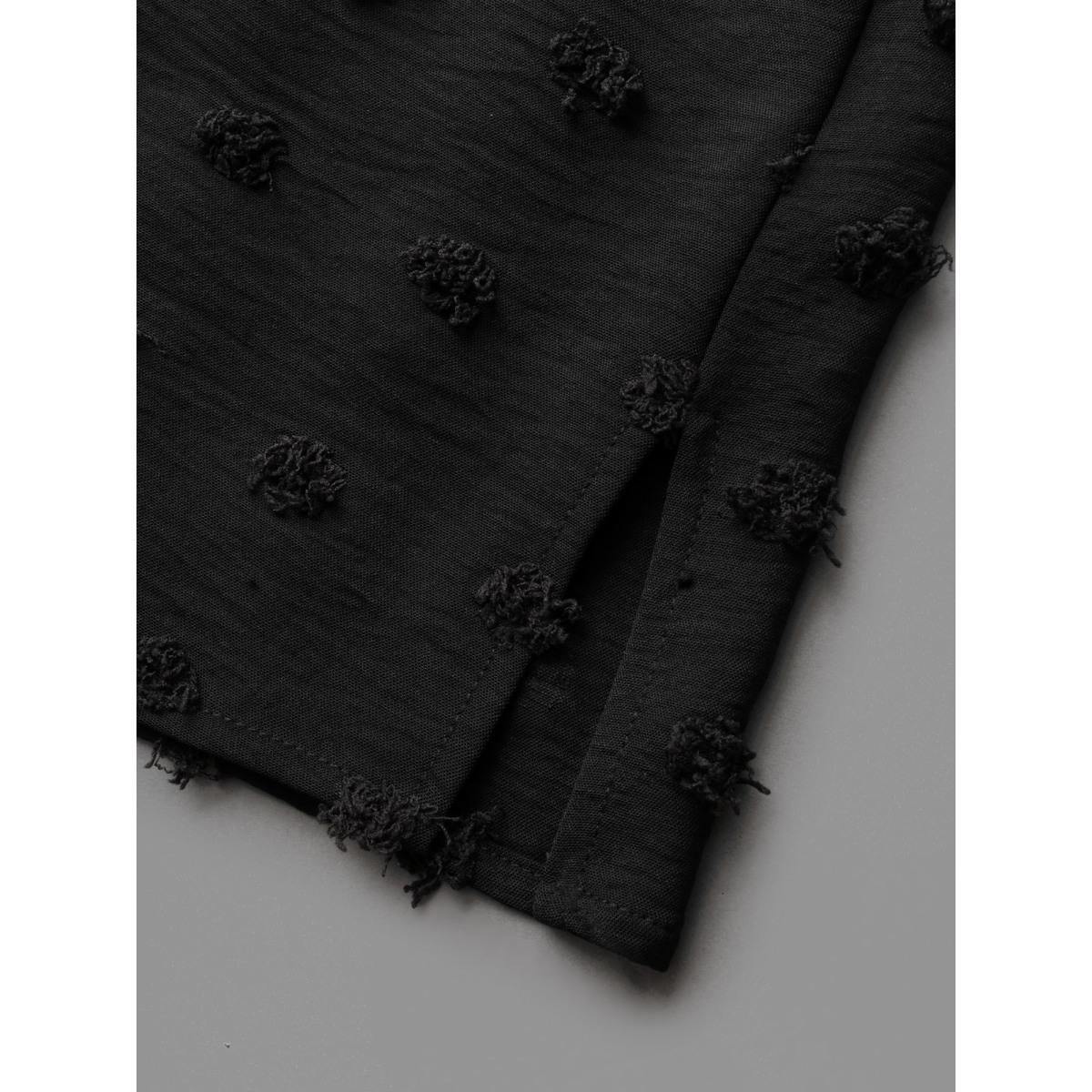 Plus Size Black Plain Textured Shirred Gathered Blouse Women Elegant Long Sleeve V-neck Everyday Blouses BloomChic 18-20/2X Product Image