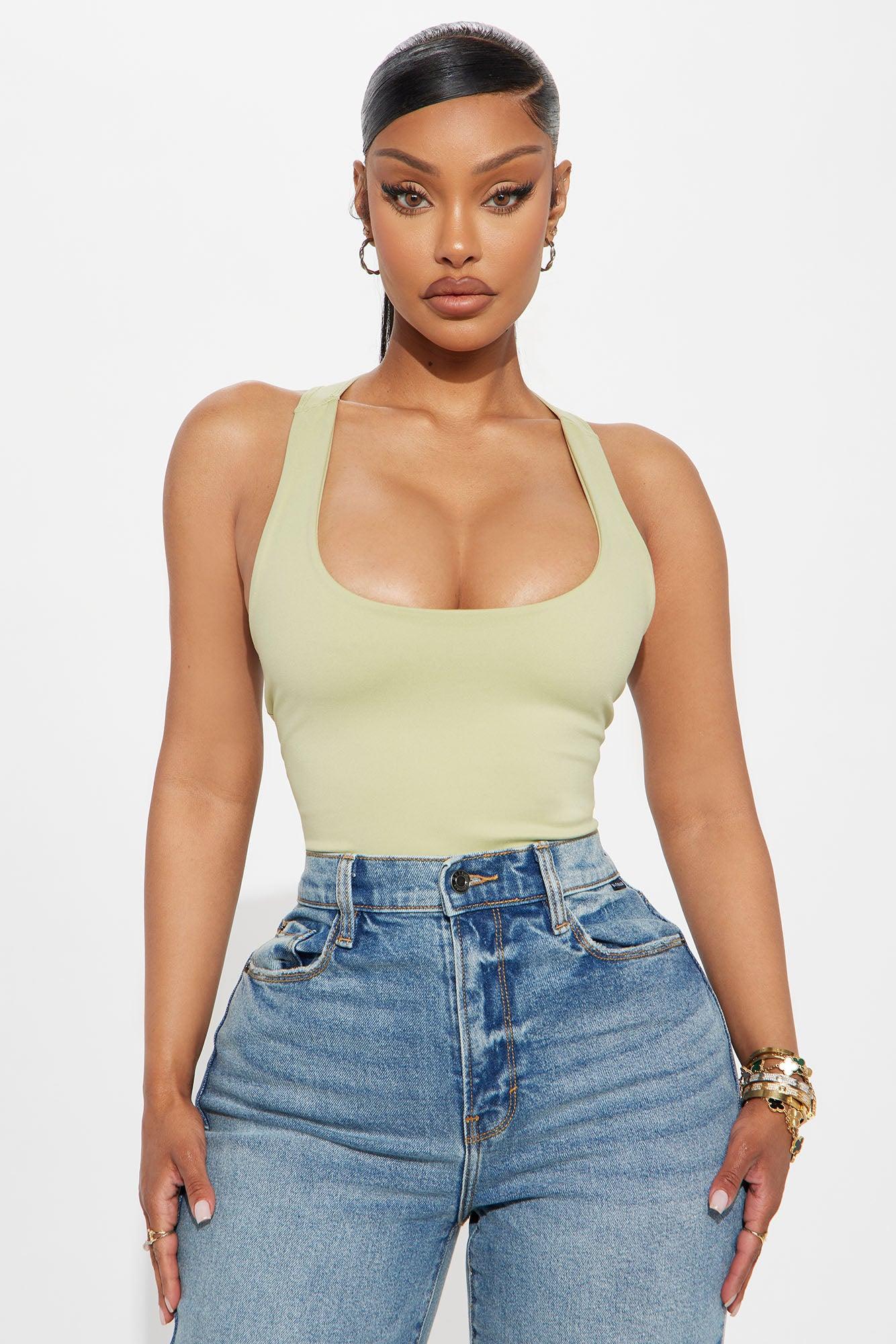 Sarafiena Double Lined Scoop Neck Bodysuit - Sage Female Product Image