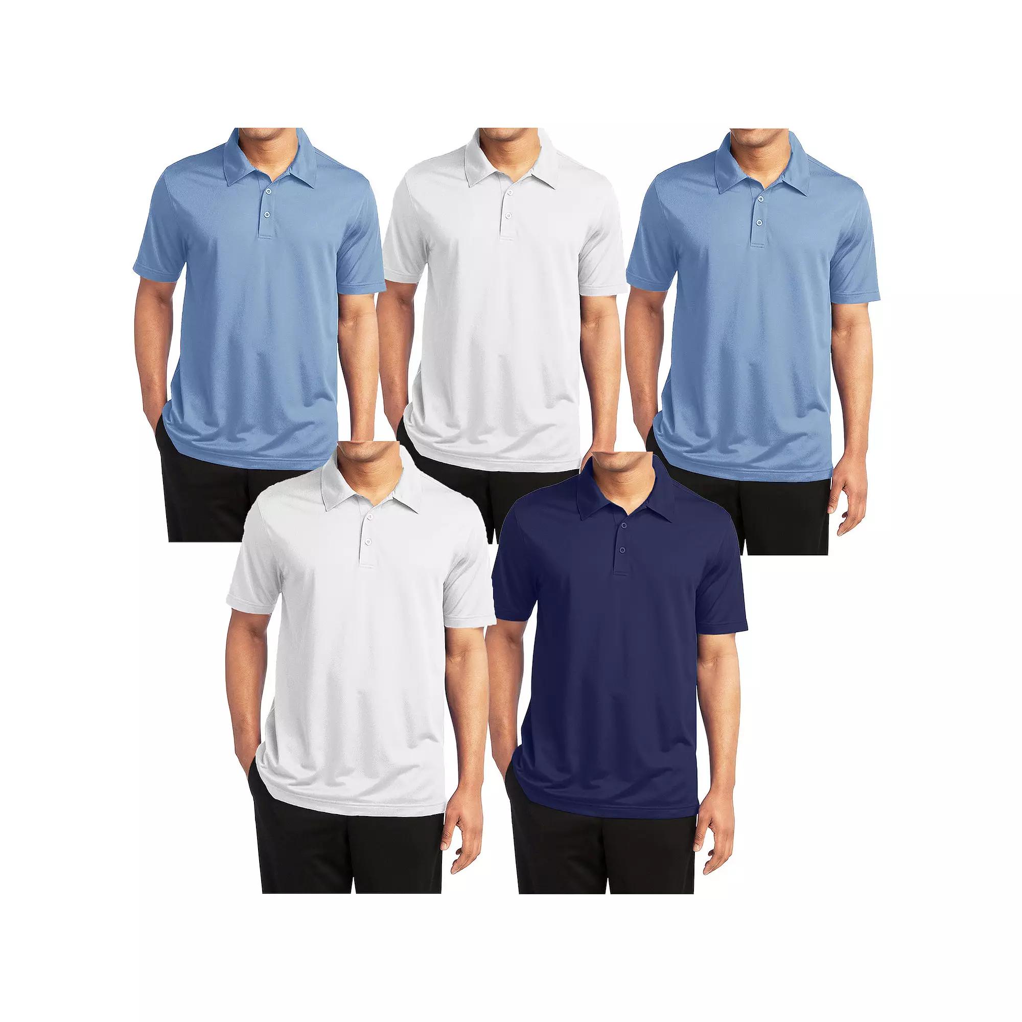 Men's Galaxy By Harvic 5-Pack Moisture-Wicking Polos, Size: 3XL, Light Blue White Navy Product Image