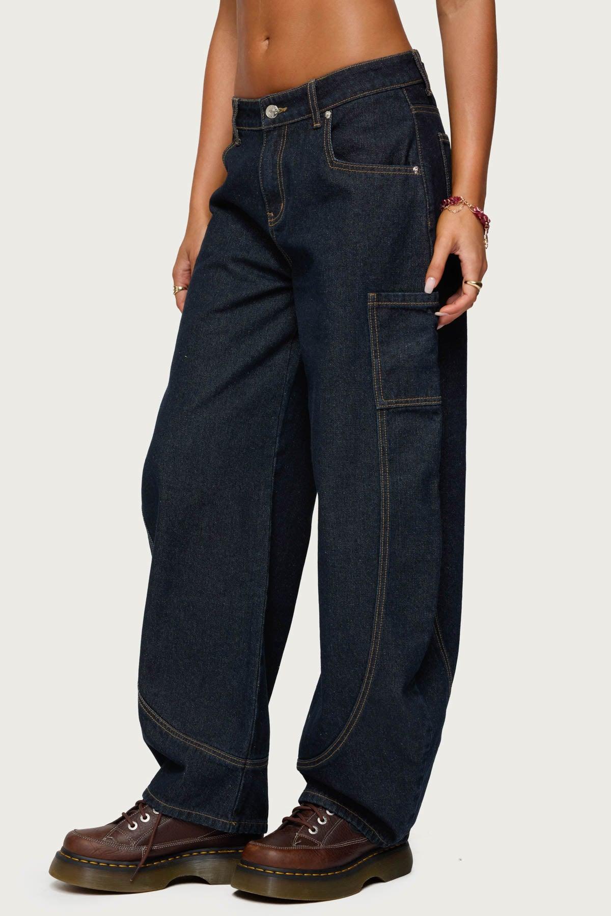 Aden Contrast Stitch Low Rise Barrel Jeans Product Image
