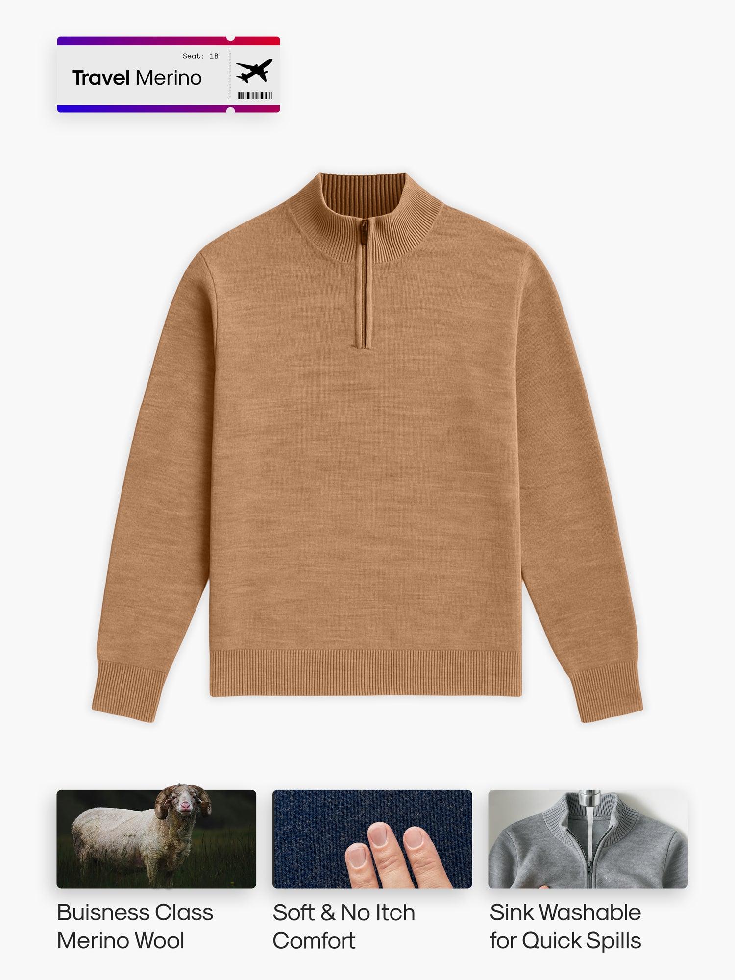 Men's Travel Merino 1/4 Zip - Camel Product Image