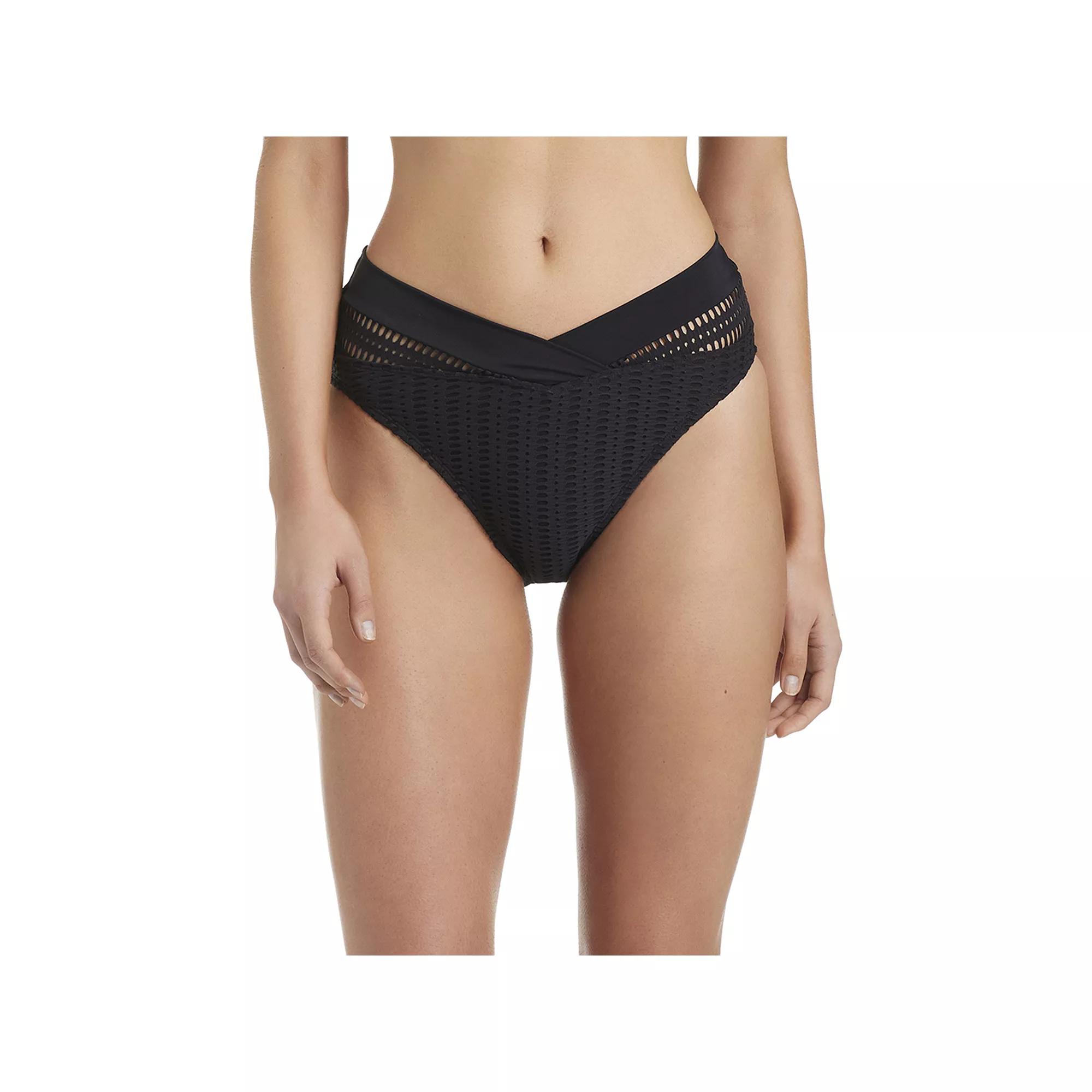 Women's Modern Supply by Sanctuary High Leg V-Waist Swim Suit Bottoms, Size: Large, Black Product Image
