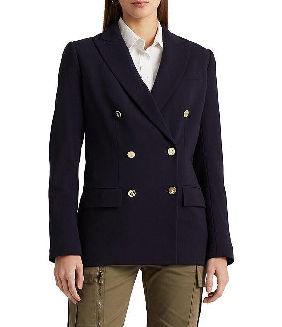Lauren Ralph Lauren Double Breasted Wool Crepe Notch Lapel Long Sleeve Blazer Product Image
